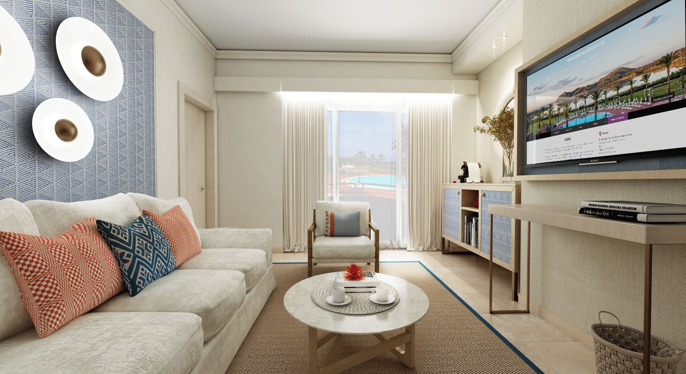 premier suite, multiple beds, sea view | living area | 32-inch lcd tv with satellite channels, tv, ping pong