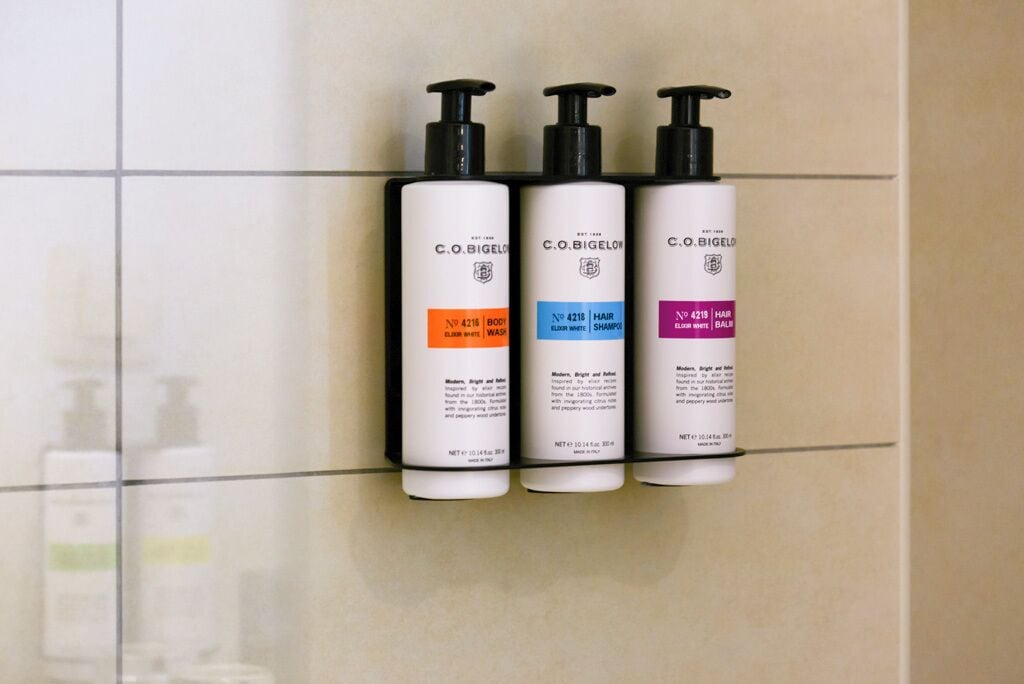 eco-friendly toiletries, hair dryer, bathrobes, slippers