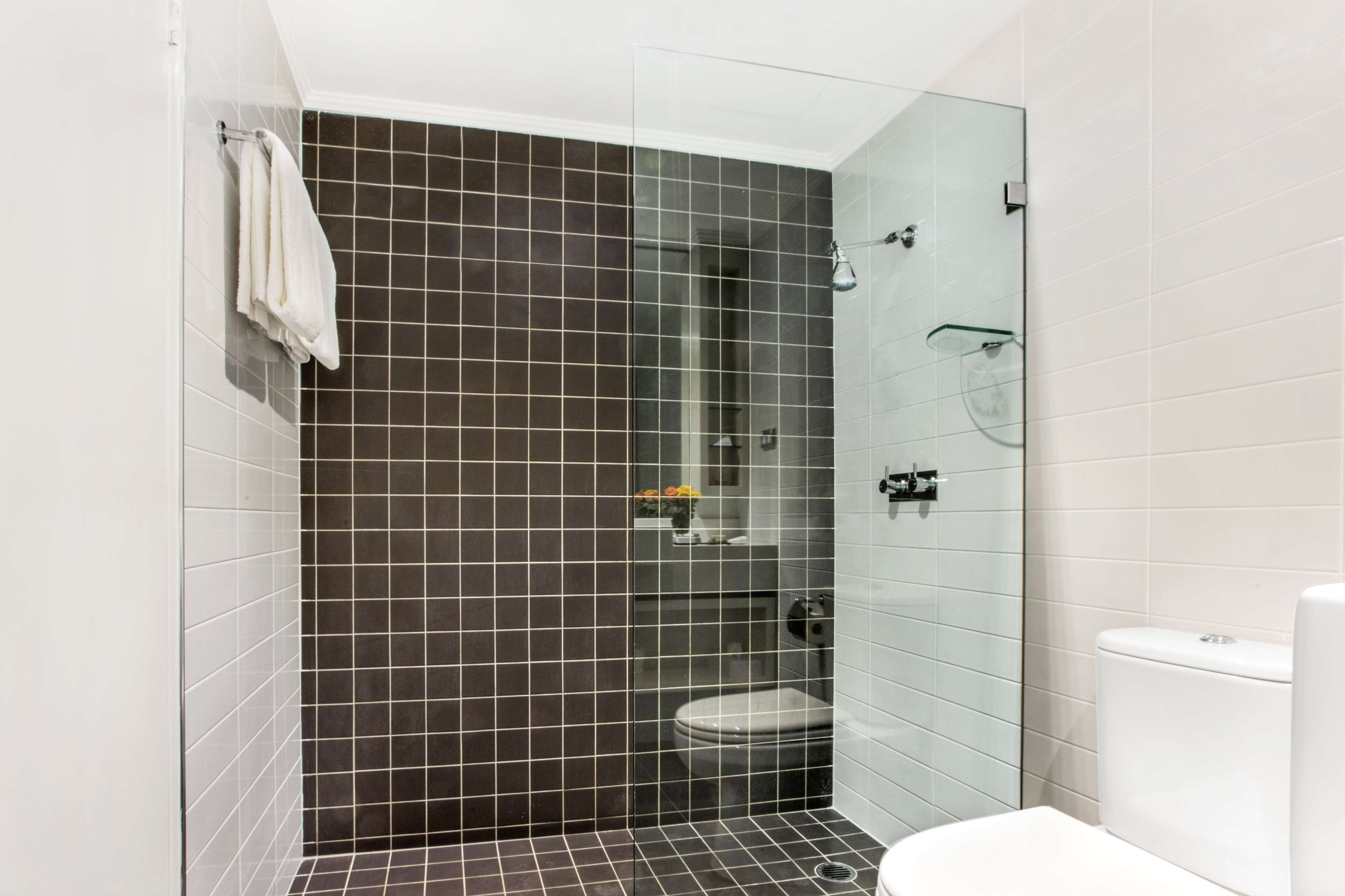 shower, eco-friendly toiletries, hair dryer, towels