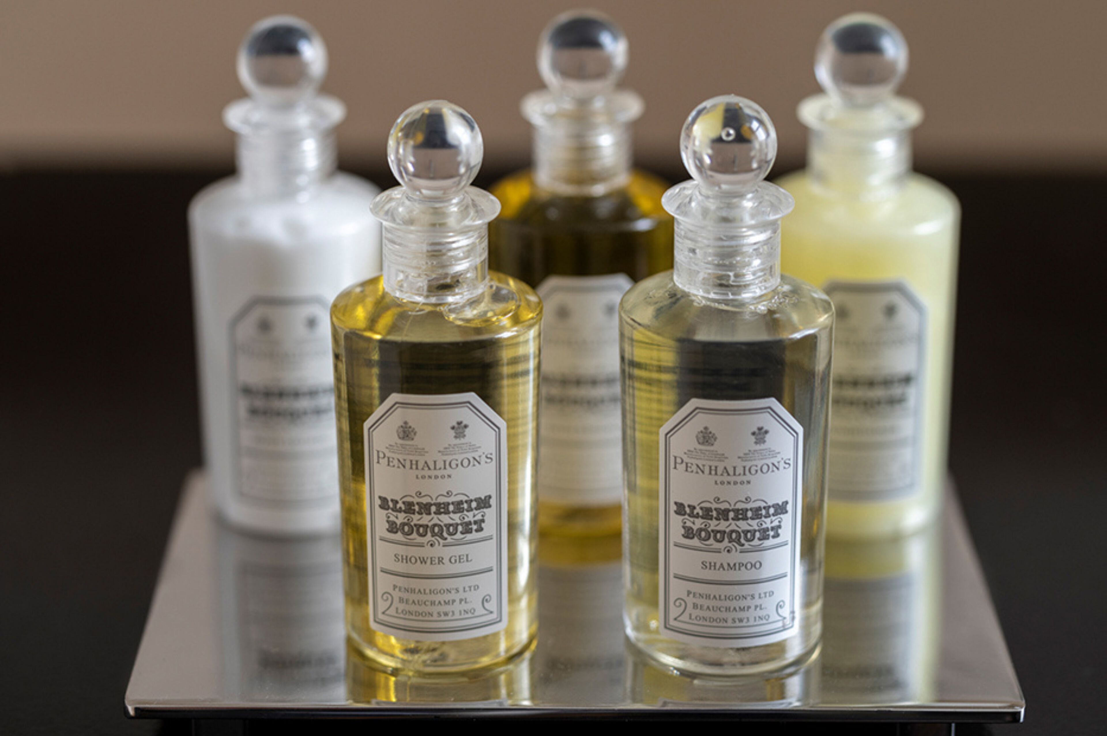 combined shower/bathtub, designer toiletries, hair dryer, bathrobes