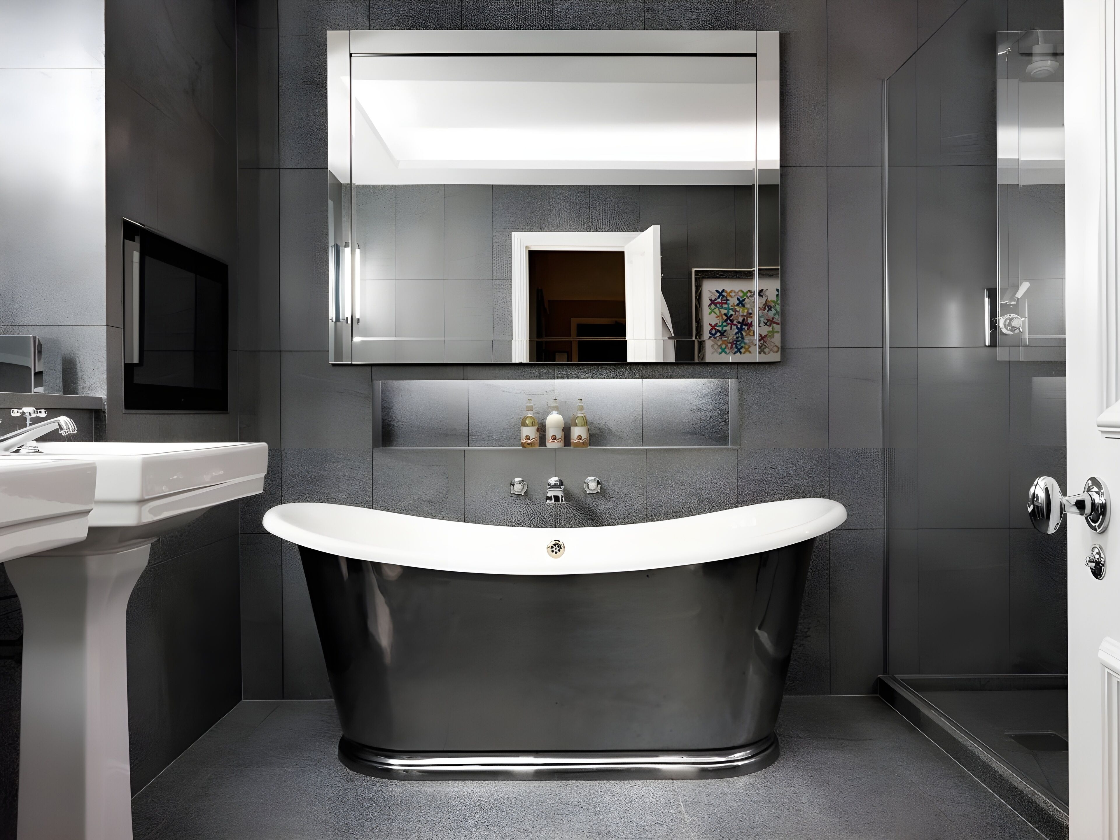 shower, designer toiletries, hair dryer, bathrobes