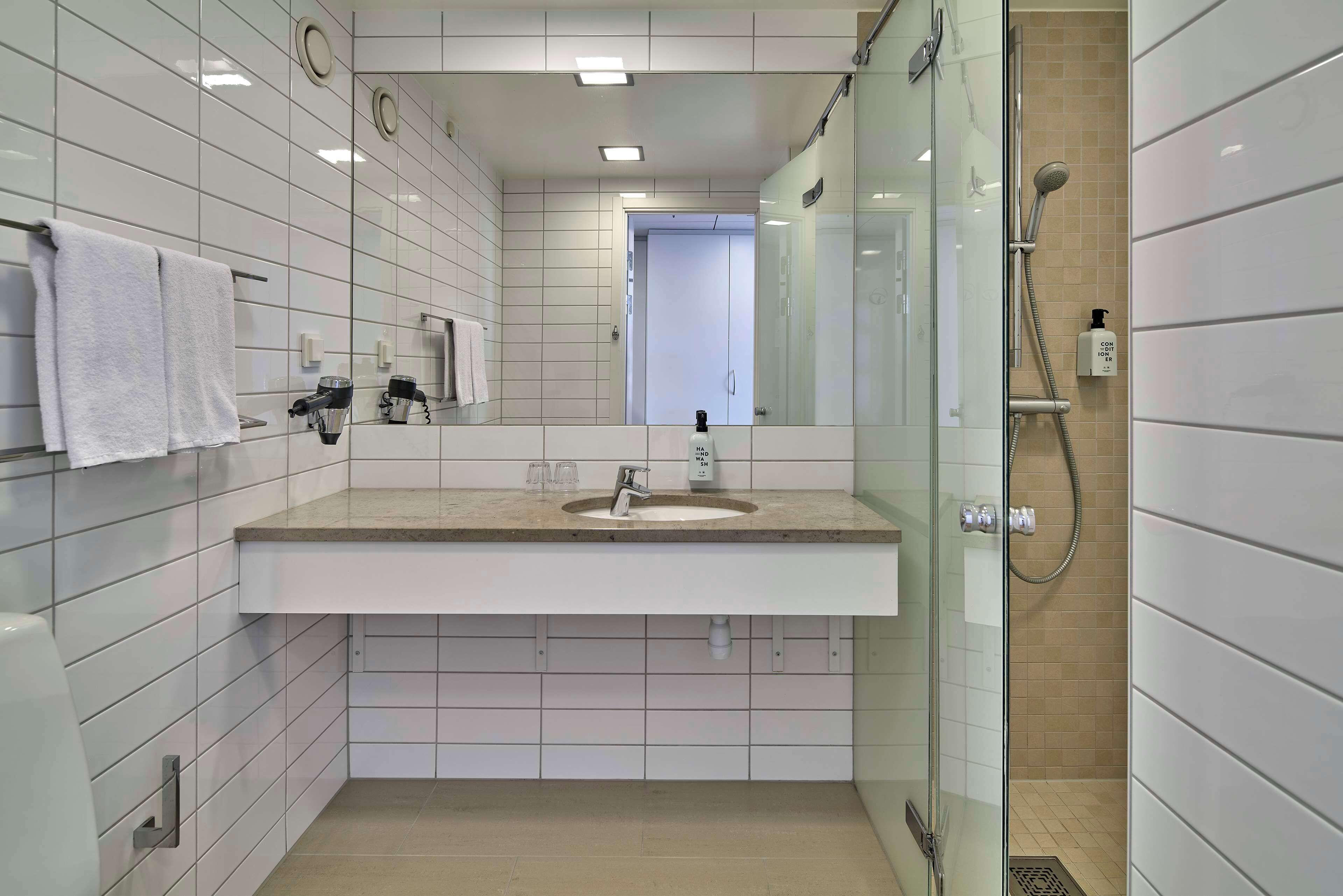 free toiletries, hair dryer, towels