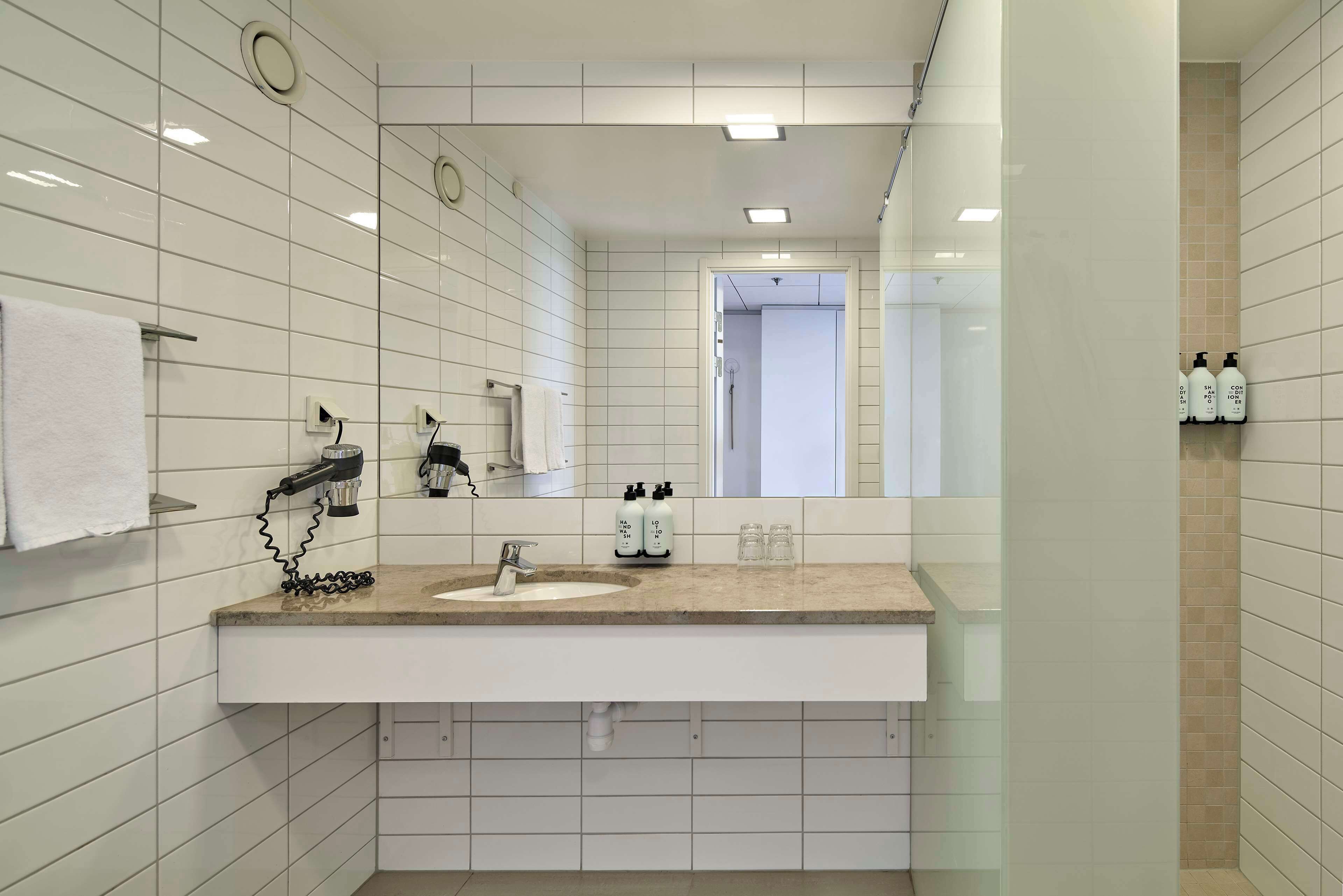 free toiletries, hair dryer, towels