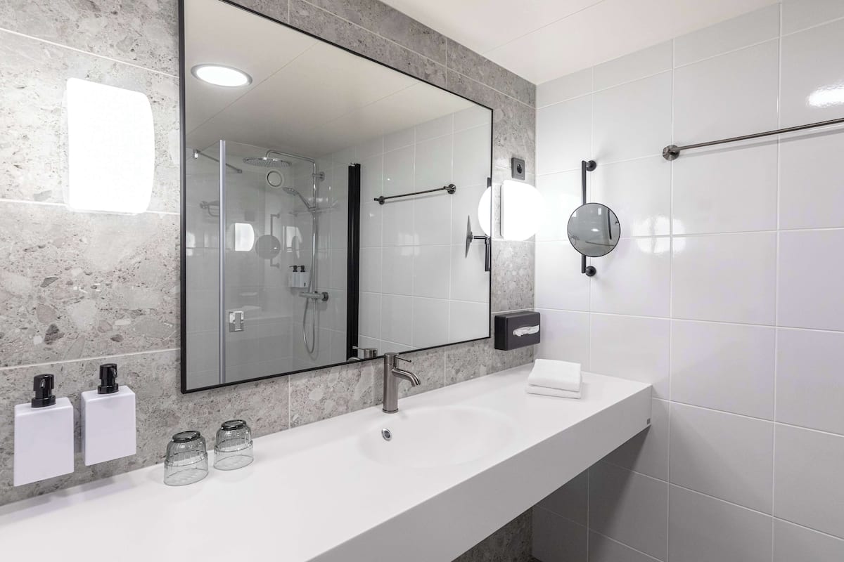 free toiletries, hair dryer, towels