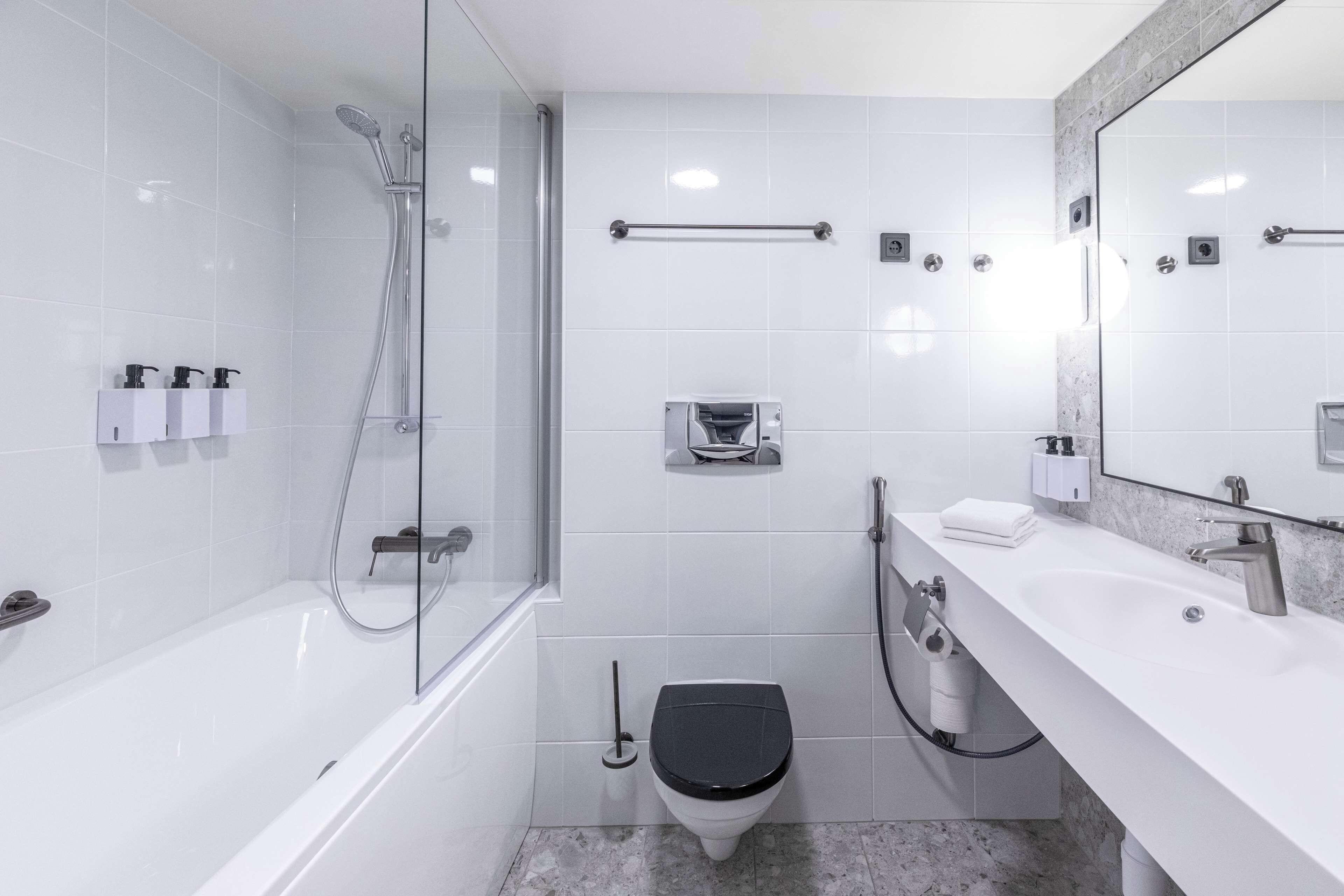 free toiletries, hair dryer, towels