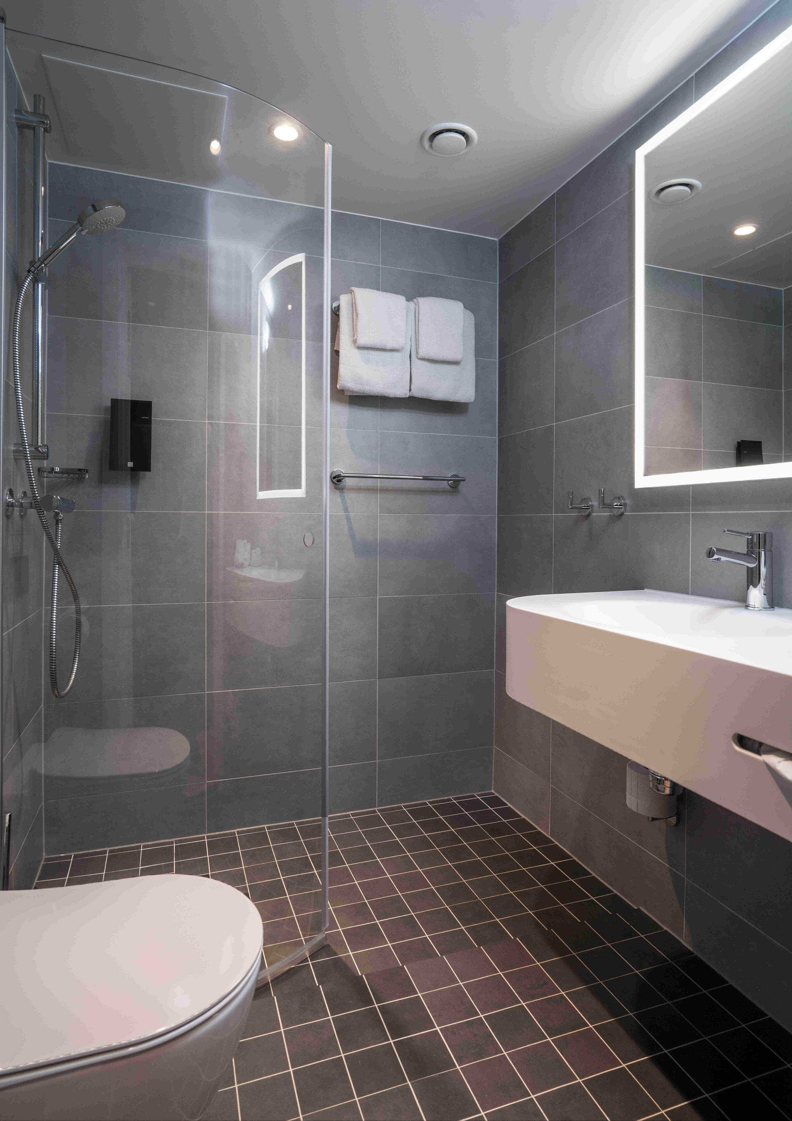shower, eco-friendly toiletries, hair dryer, heated floors