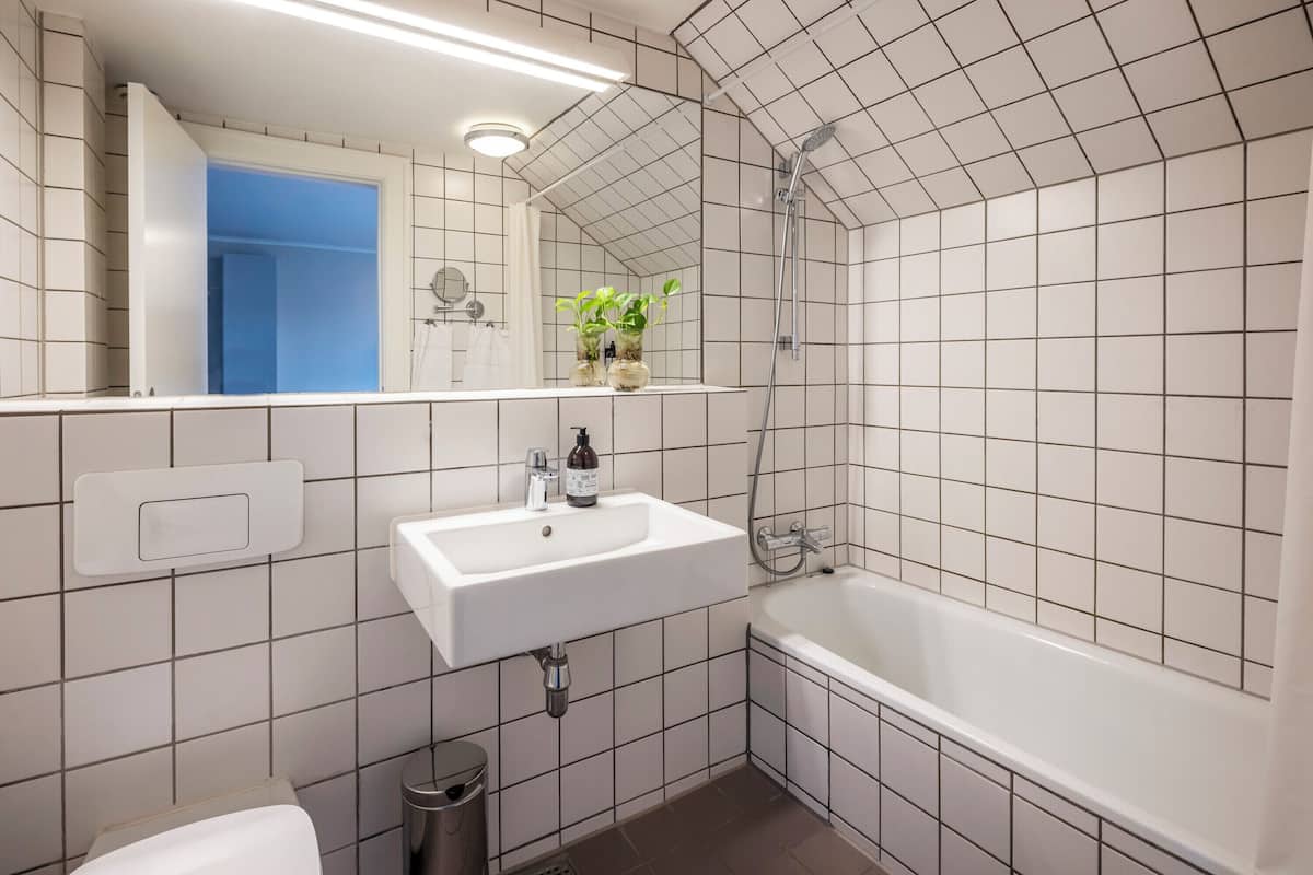 superior room (plus) | bathroom | shower, eco-friendly toiletries, hair dryer, towels