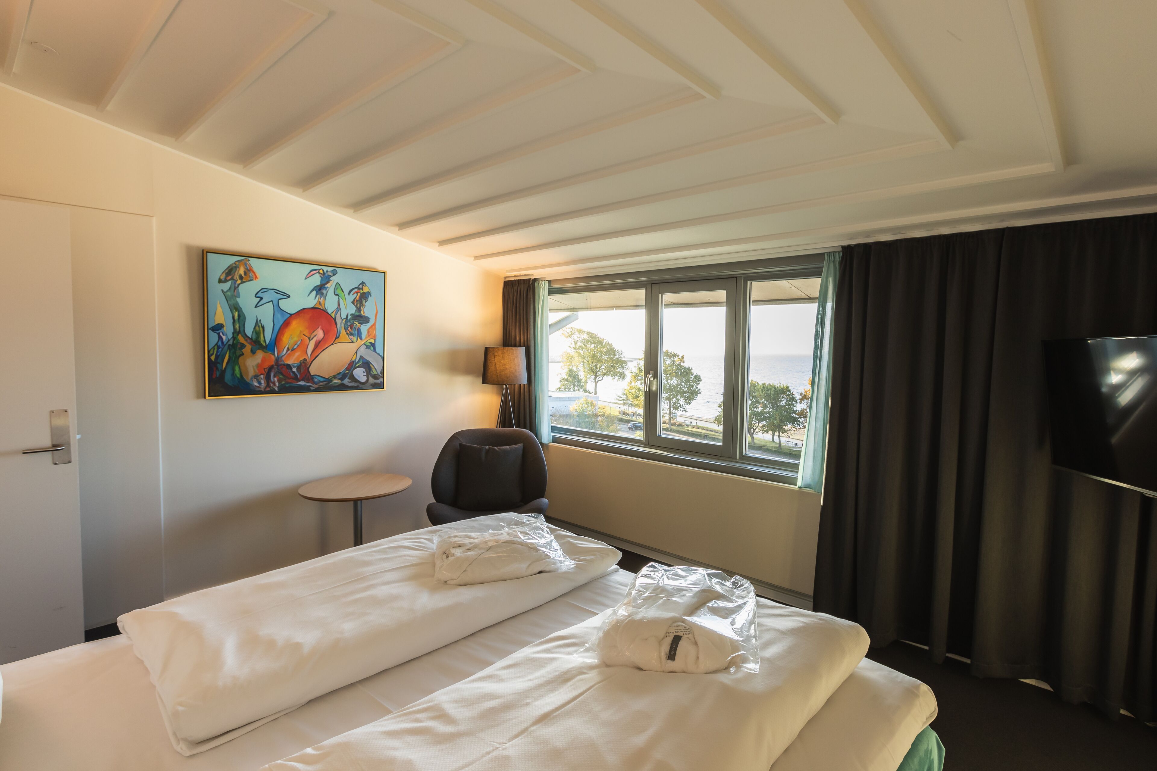 junior suite, 1 king bed with sofa bed, non smoking (with sofabed) | hypo-allergenic bedding, desk, laptop workspace, iron/ironing board