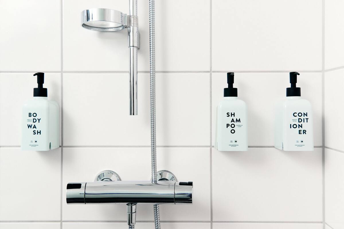 free toiletries, hair dryer, towels