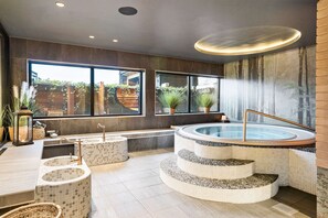 Sauna, hot tub, steam room, body treatments, hot stone massages