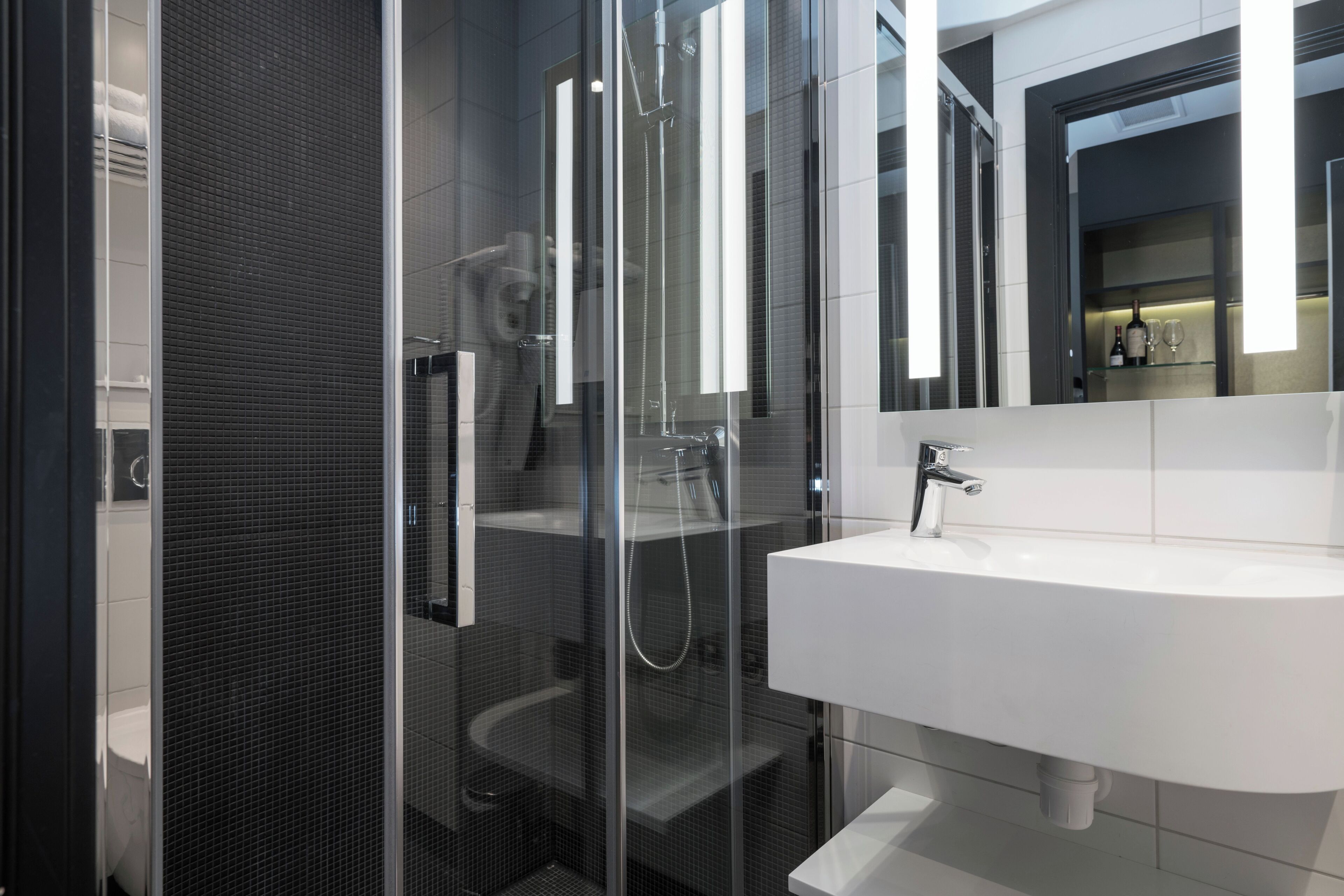 Shower, free toiletries, hair dryer, bathrobes