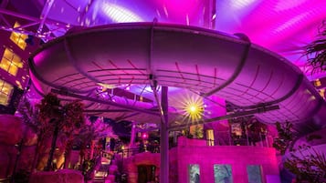 Indoor pool, outdoor pool, pool umbrellas, pool loungers