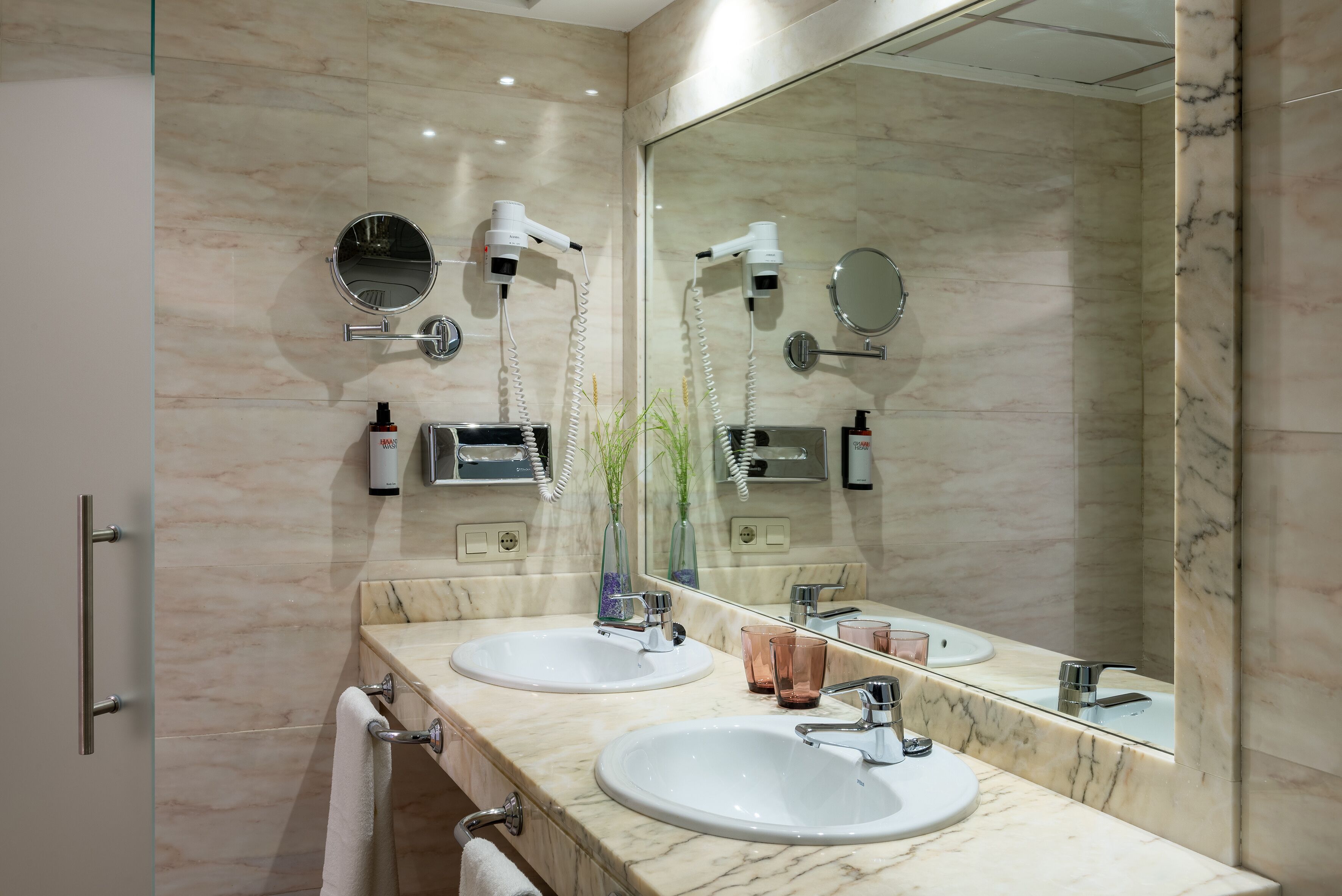 superior room | bathroom | shower, hair dryer, towels