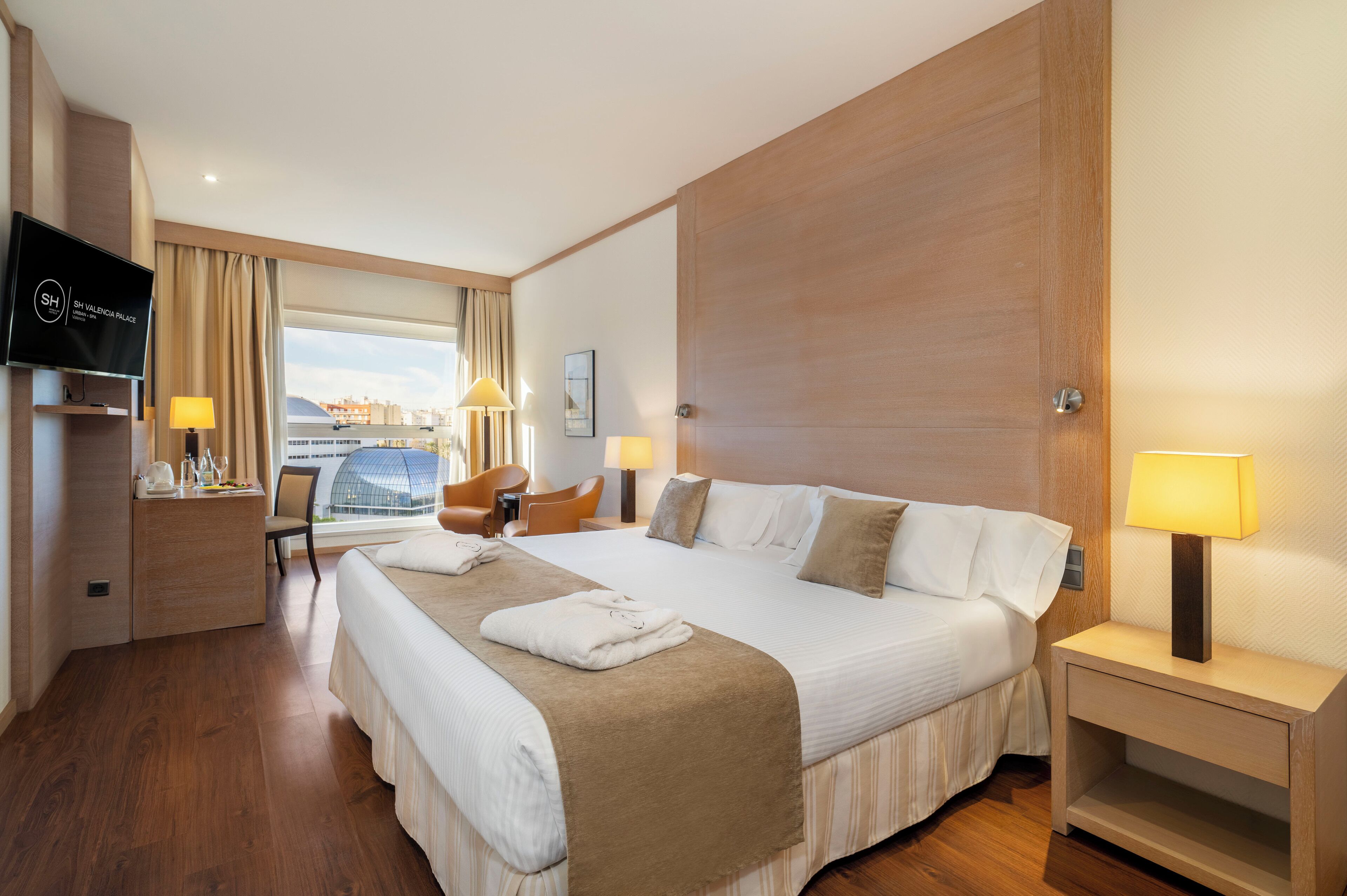 Dundyner, minibar, pengeskab på værelset, skrivebord