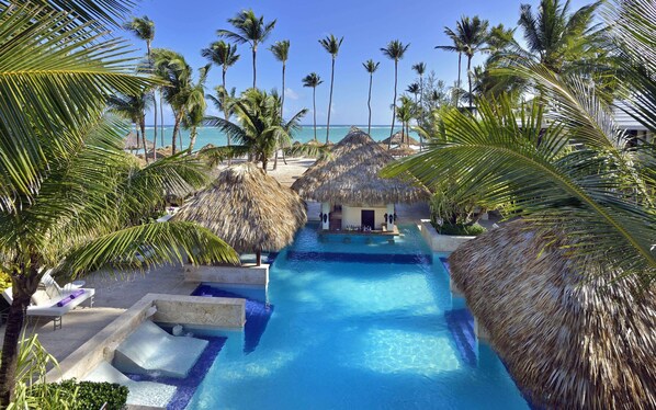 5 outdoor pools, pool umbrellas