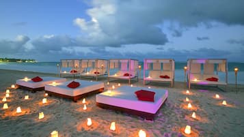 Private beach, beach umbrellas, beach massages, windsurfing
