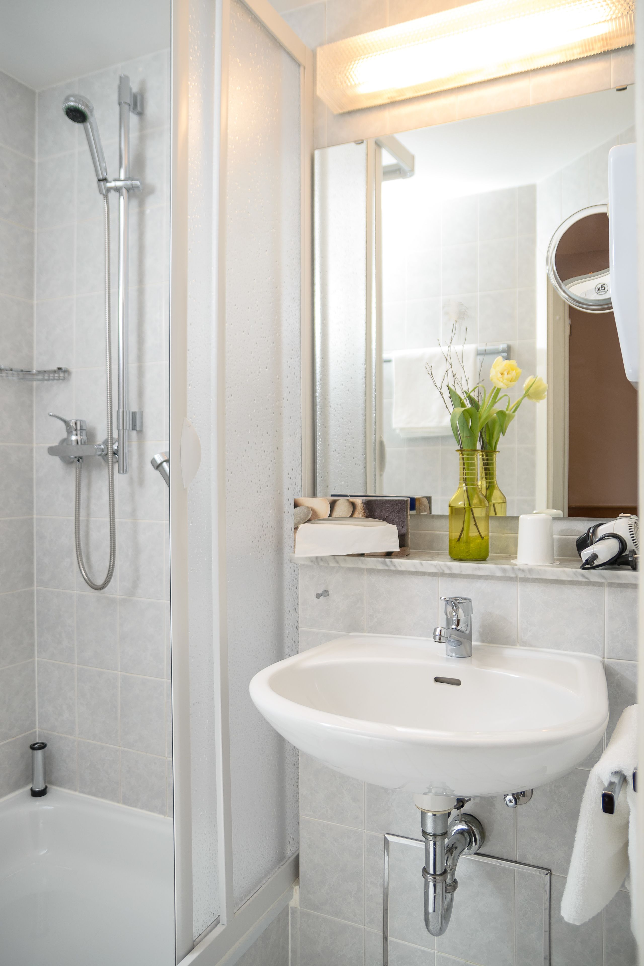 free toiletries, hair dryer, towels