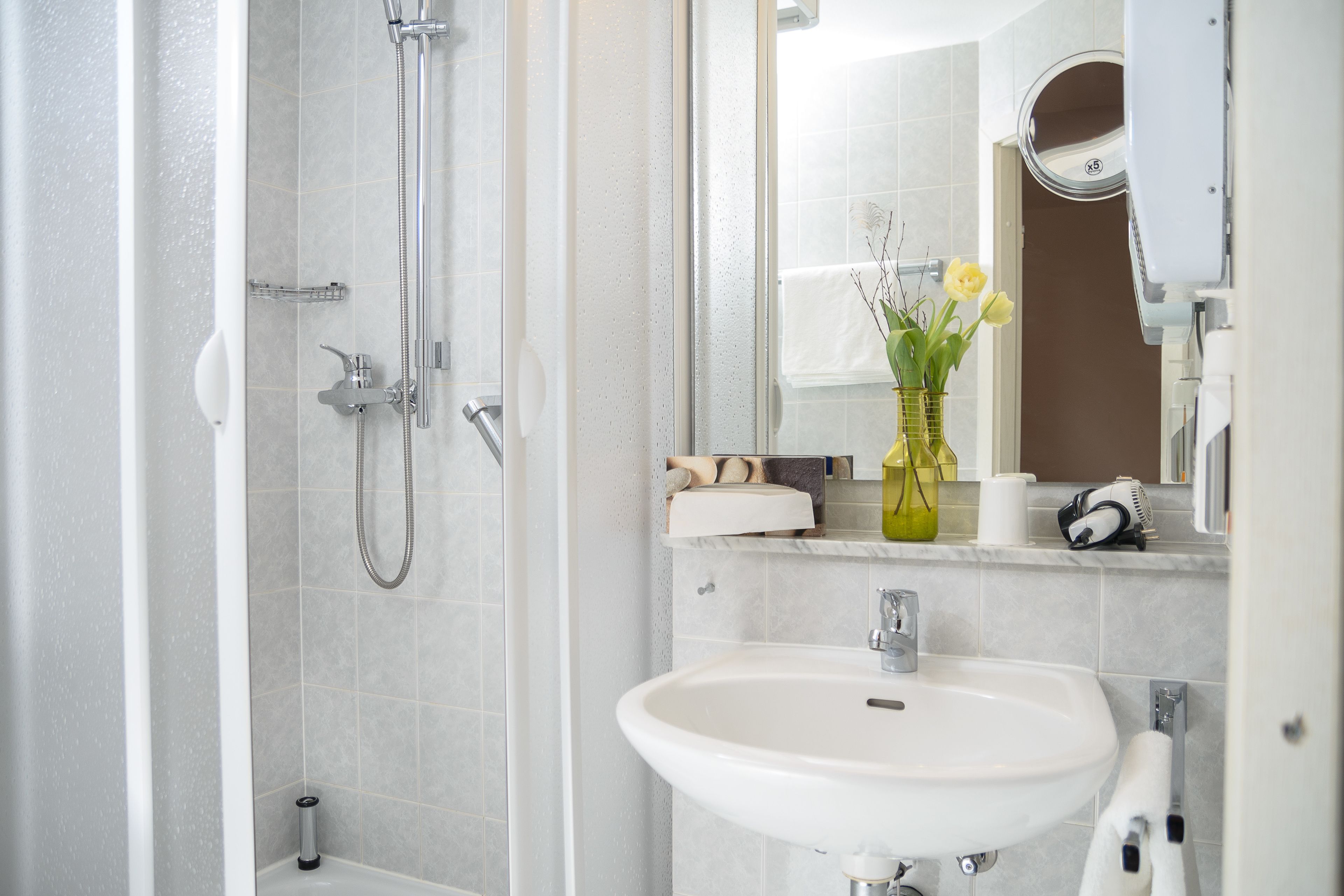 free toiletries, hair dryer, towels