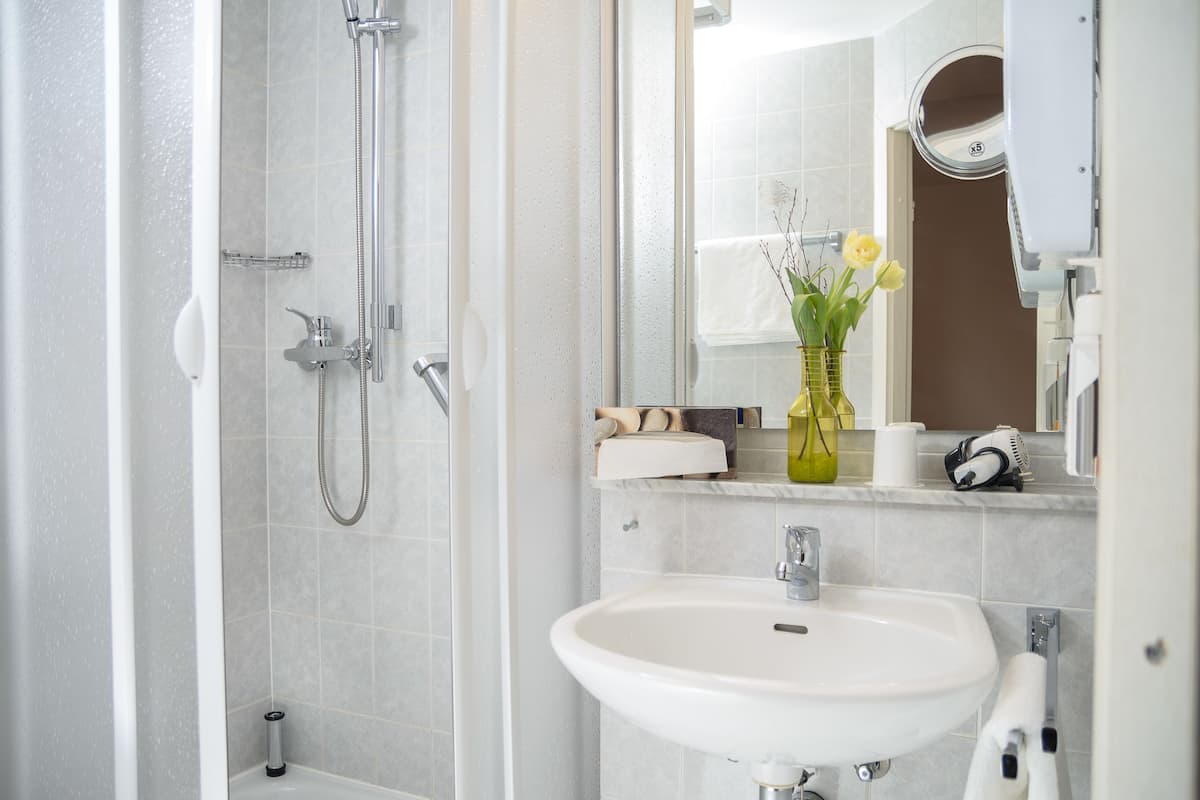 free toiletries, hair dryer, towels