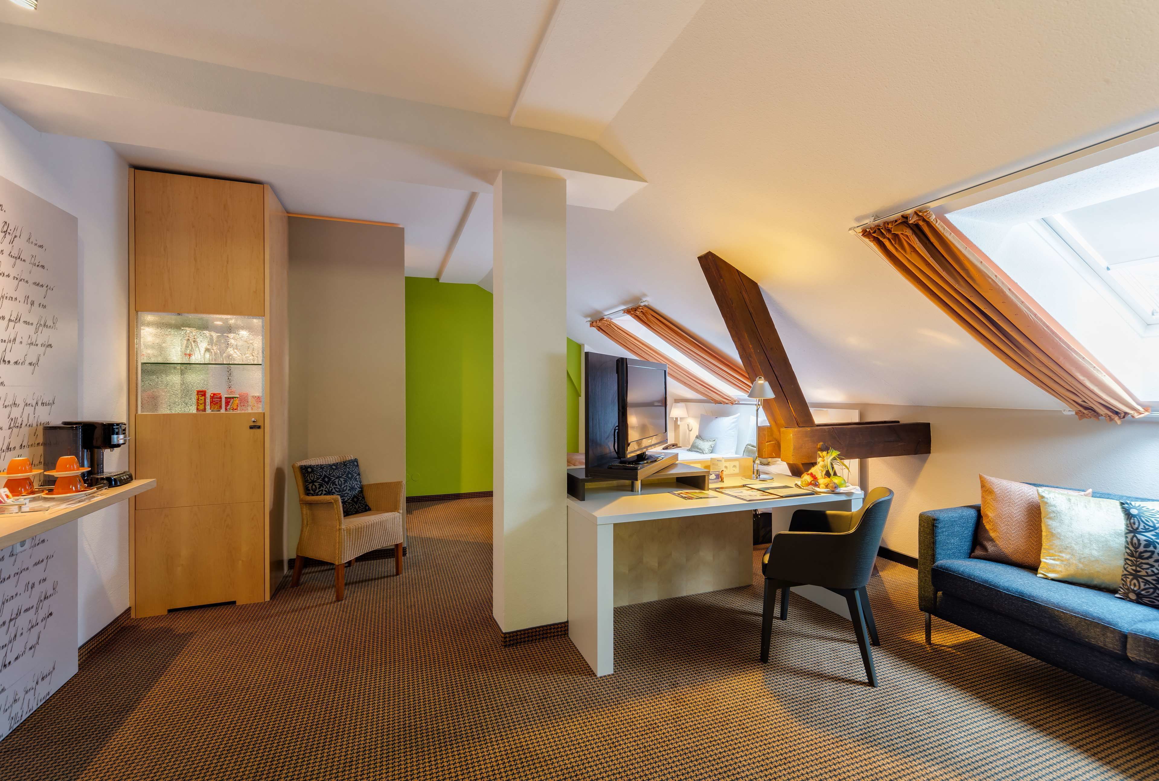 superior double room | in-room safe, desk, laptop workspace, blackout curtains