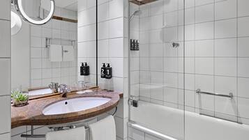 Eco-friendly toiletries, hair dryer, bathrobes, towels