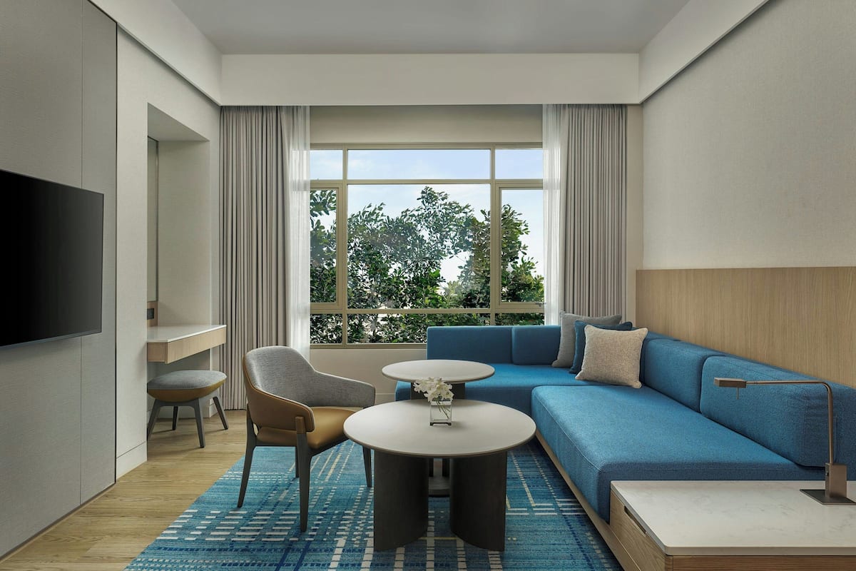 Suite, 1 King Bed, City View | Living area | LCD TV