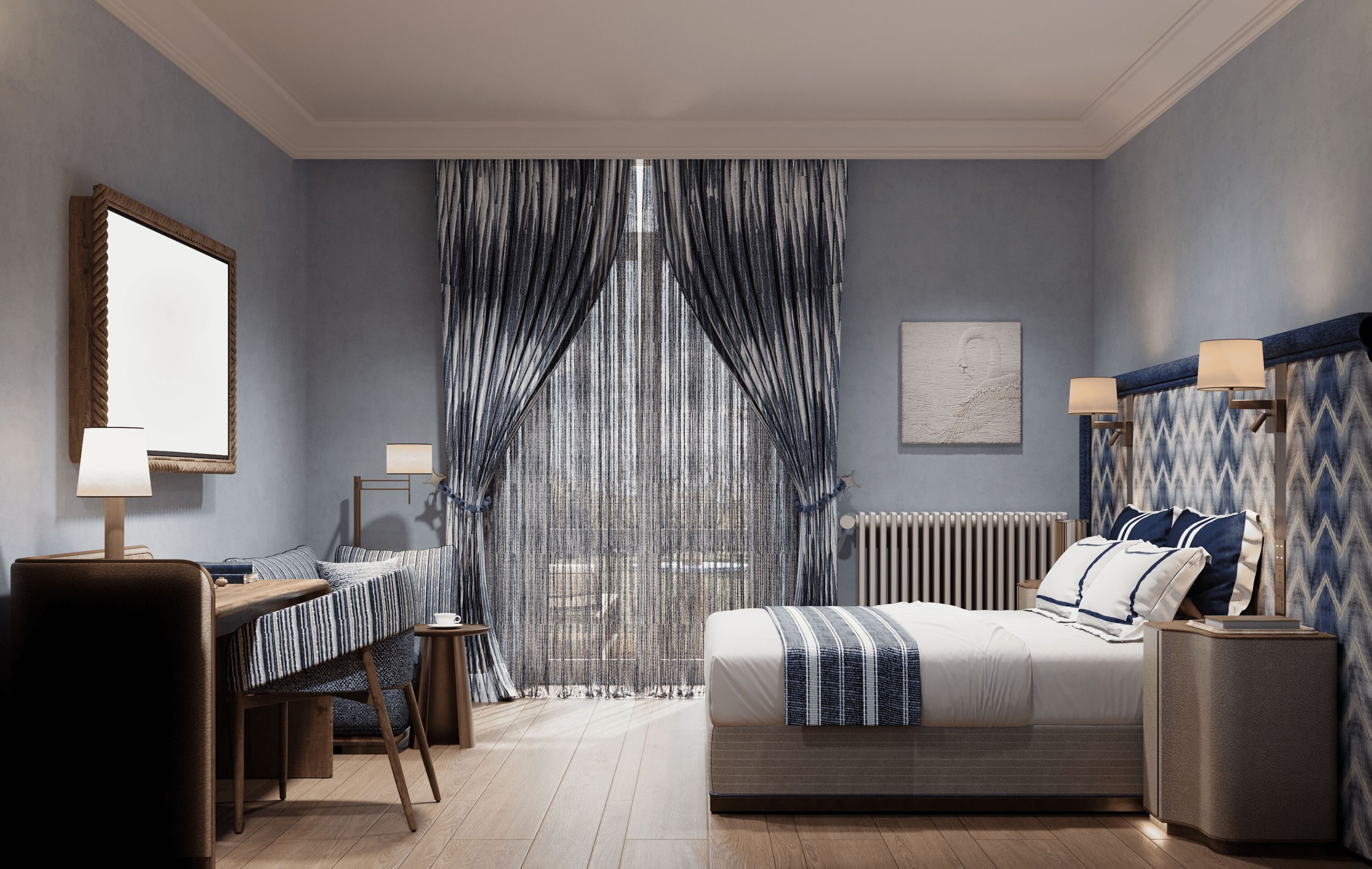 Hypo-allergenic bedding, minibar, in-room safe, desk