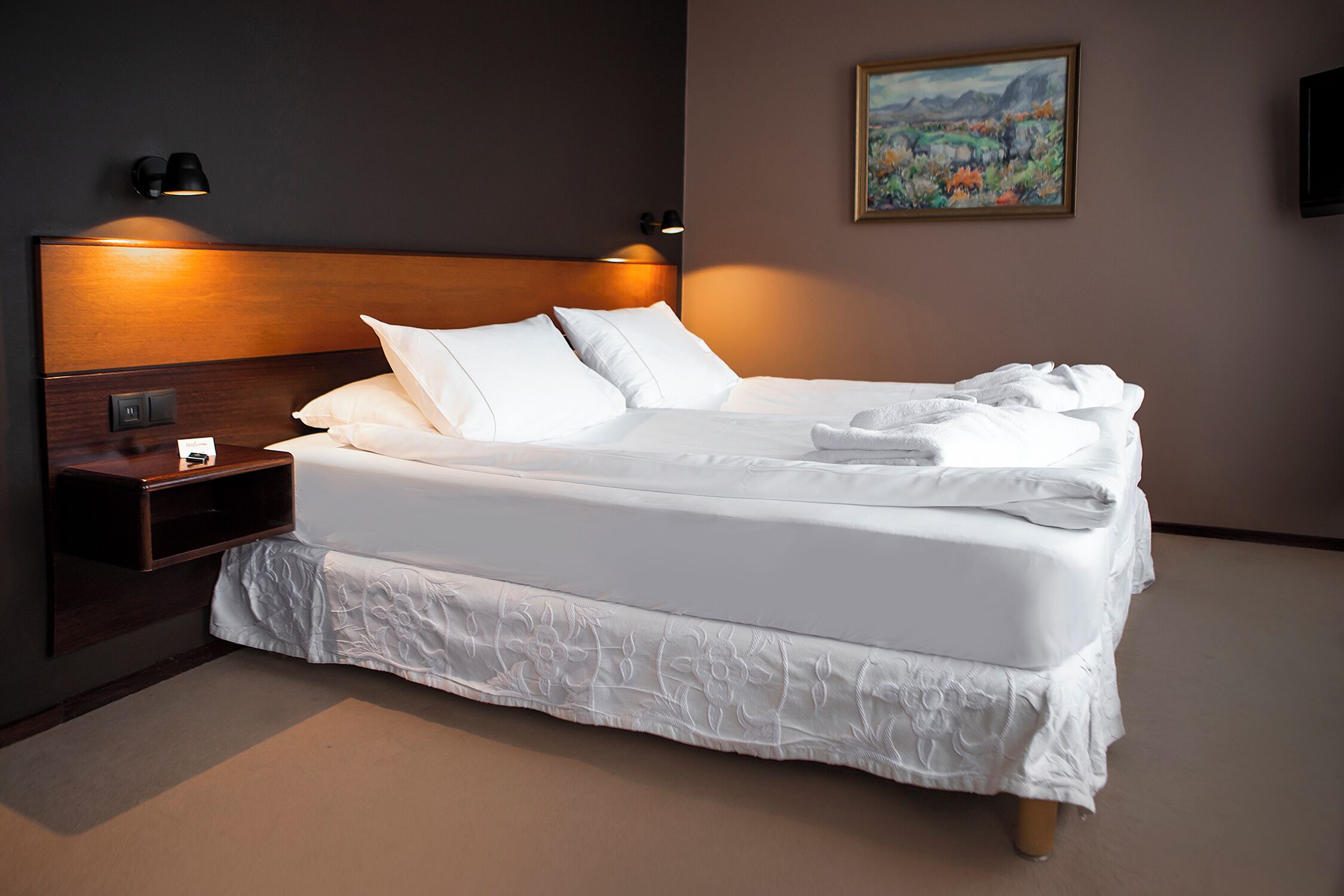 Hypo-allergenic bedding, minibar, desk, laptop workspace