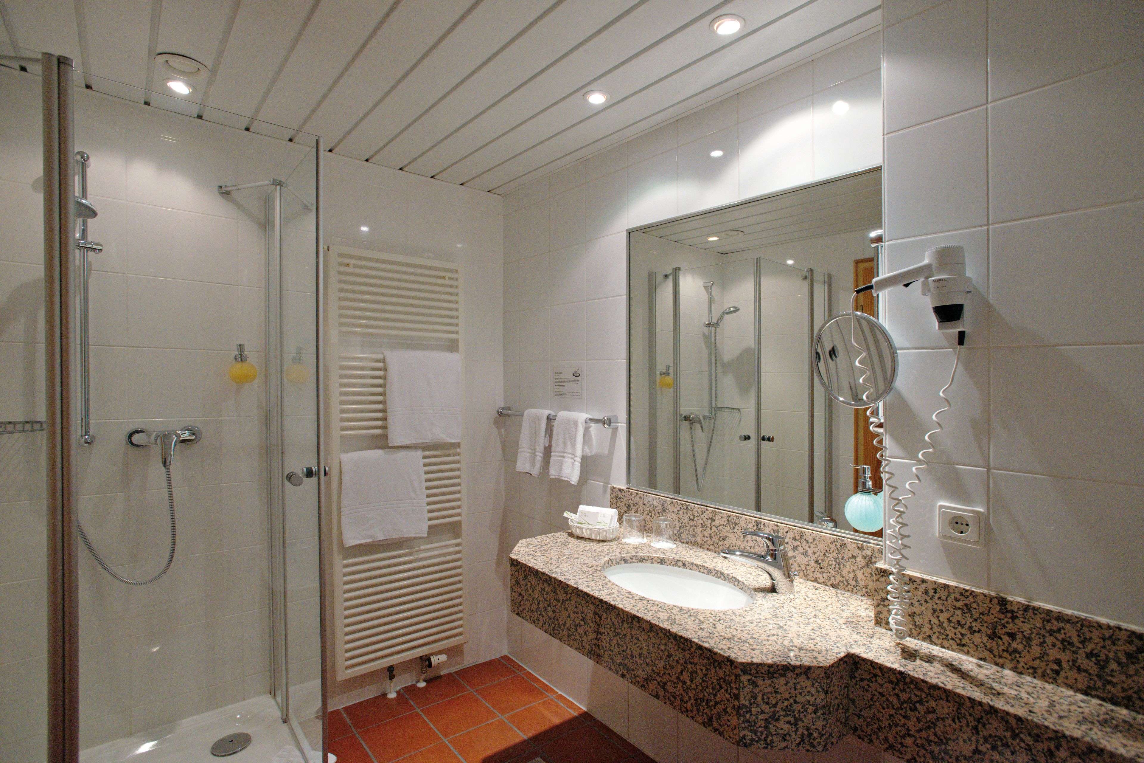 hair dryer, bathrobes, slippers, bidet