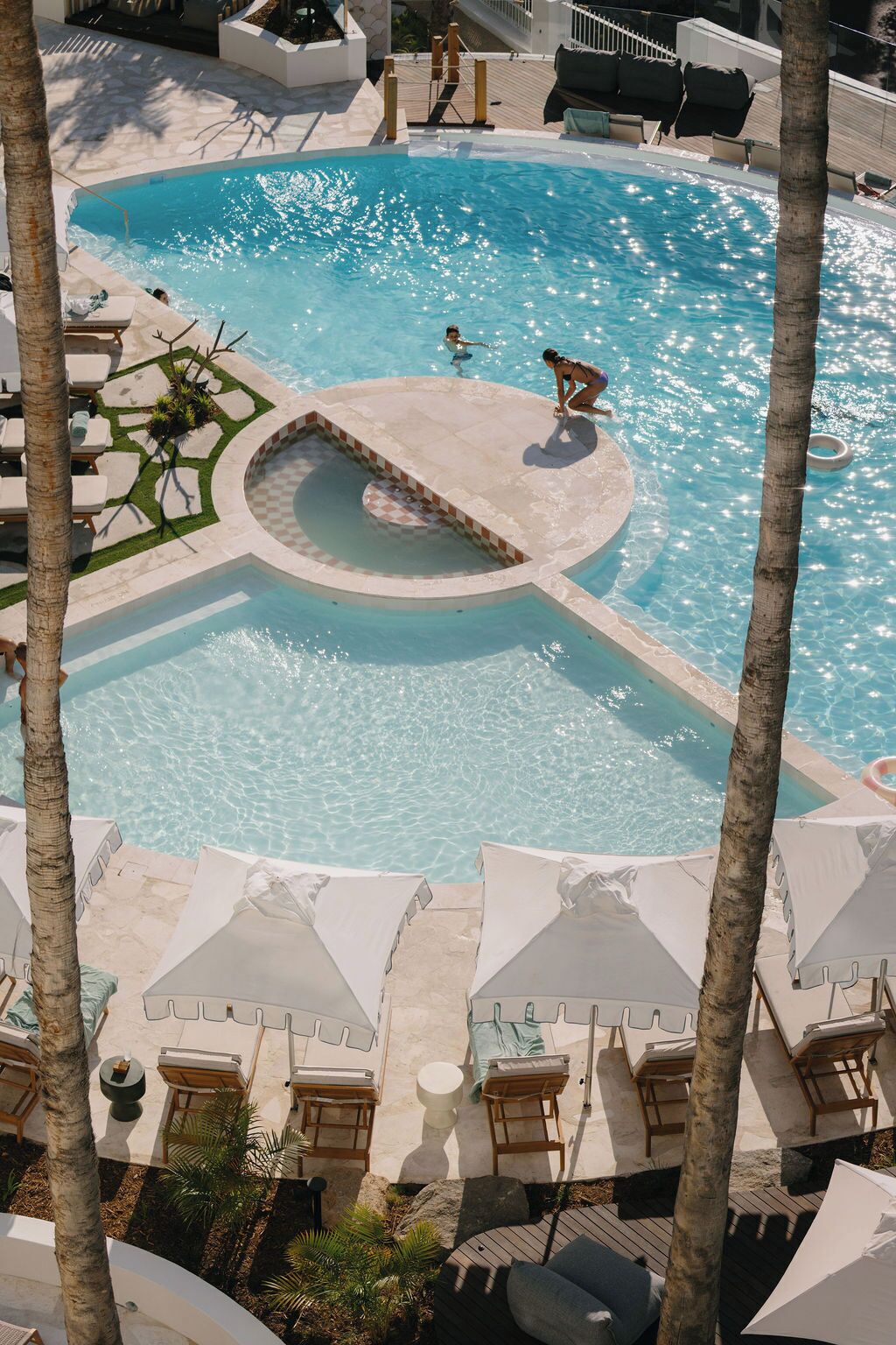 Outdoor pool, pool umbrellas, pool loungers