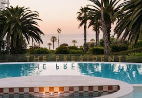 Outdoor pool, pool umbrellas, pool loungers