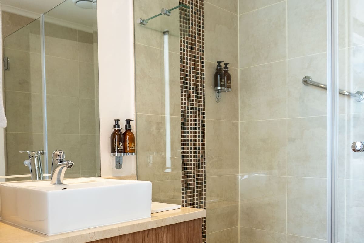 free toiletries, hair dryer, towels