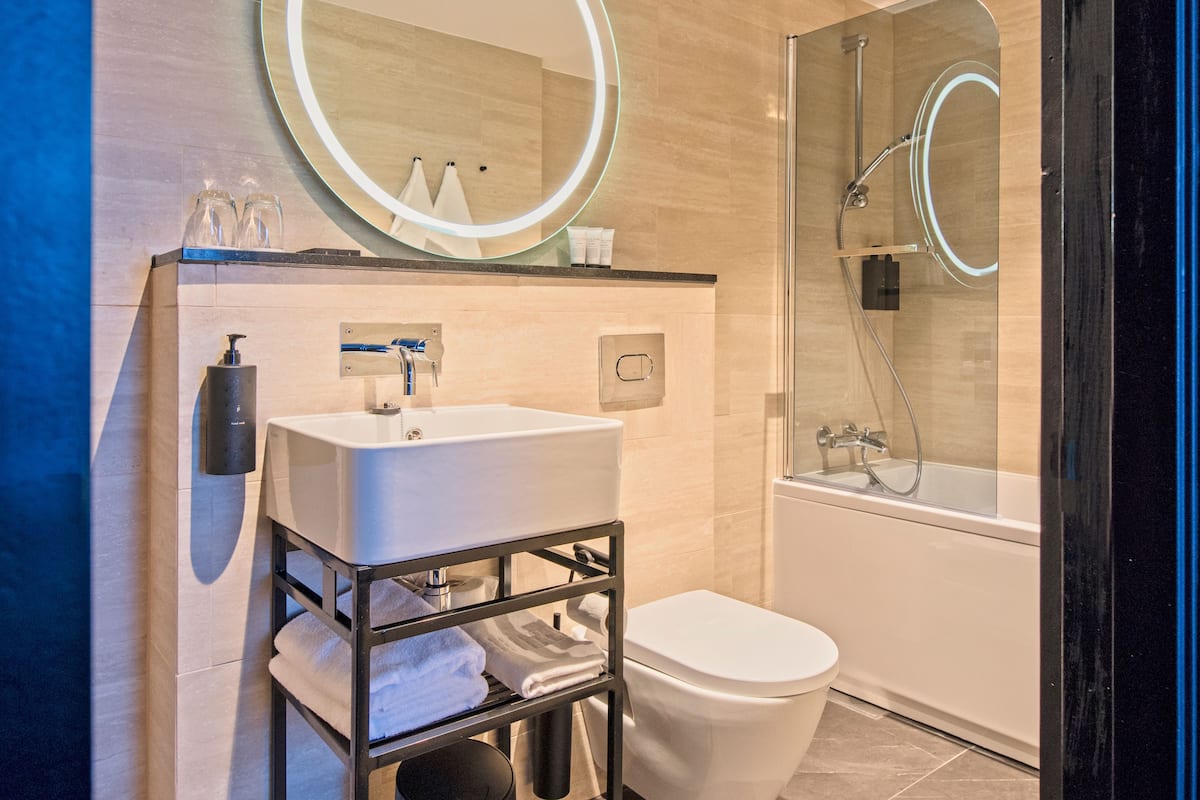 hair dryer, bathrobes, heated floors, towels