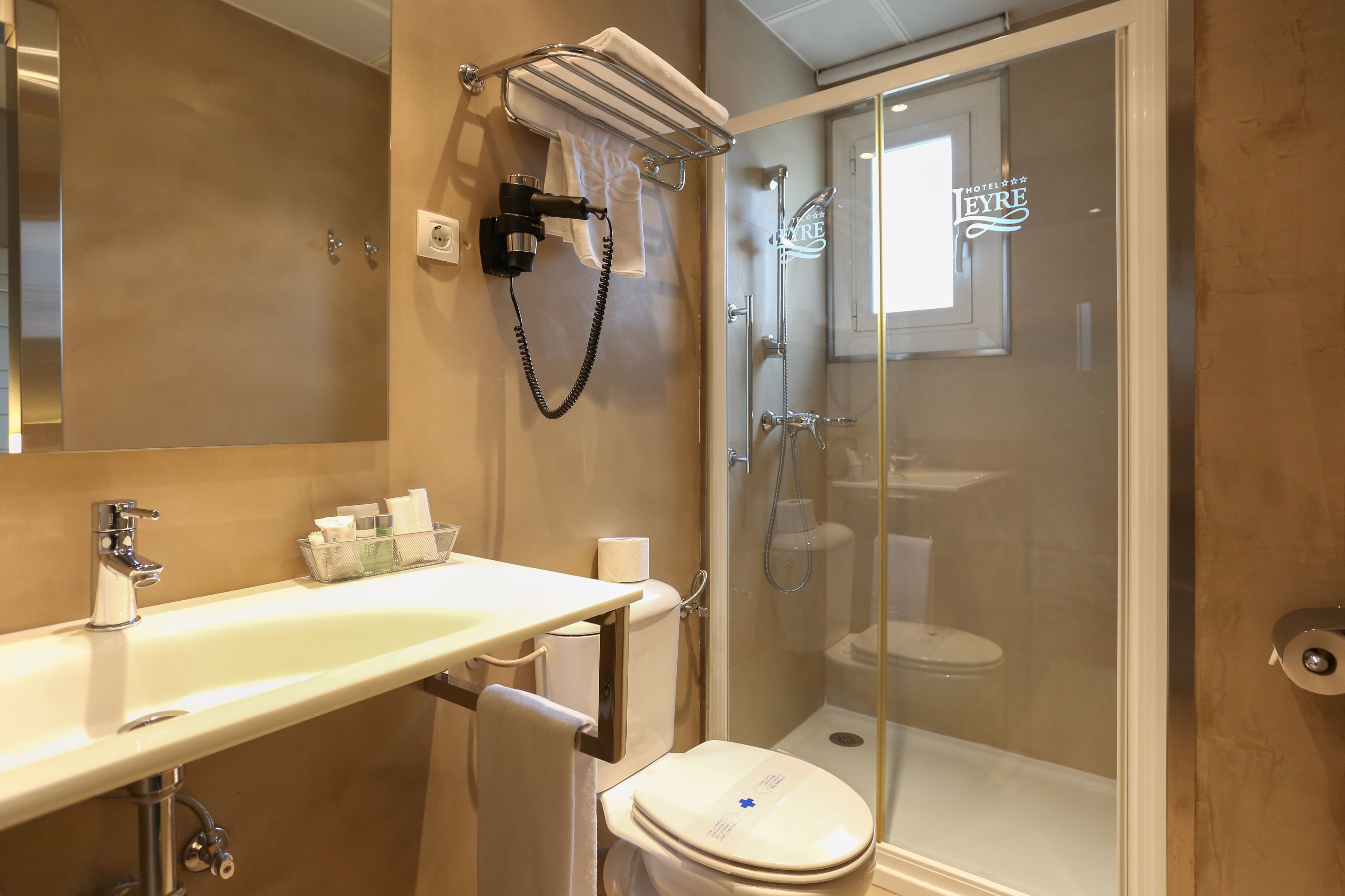 free toiletries, hair dryer, towels