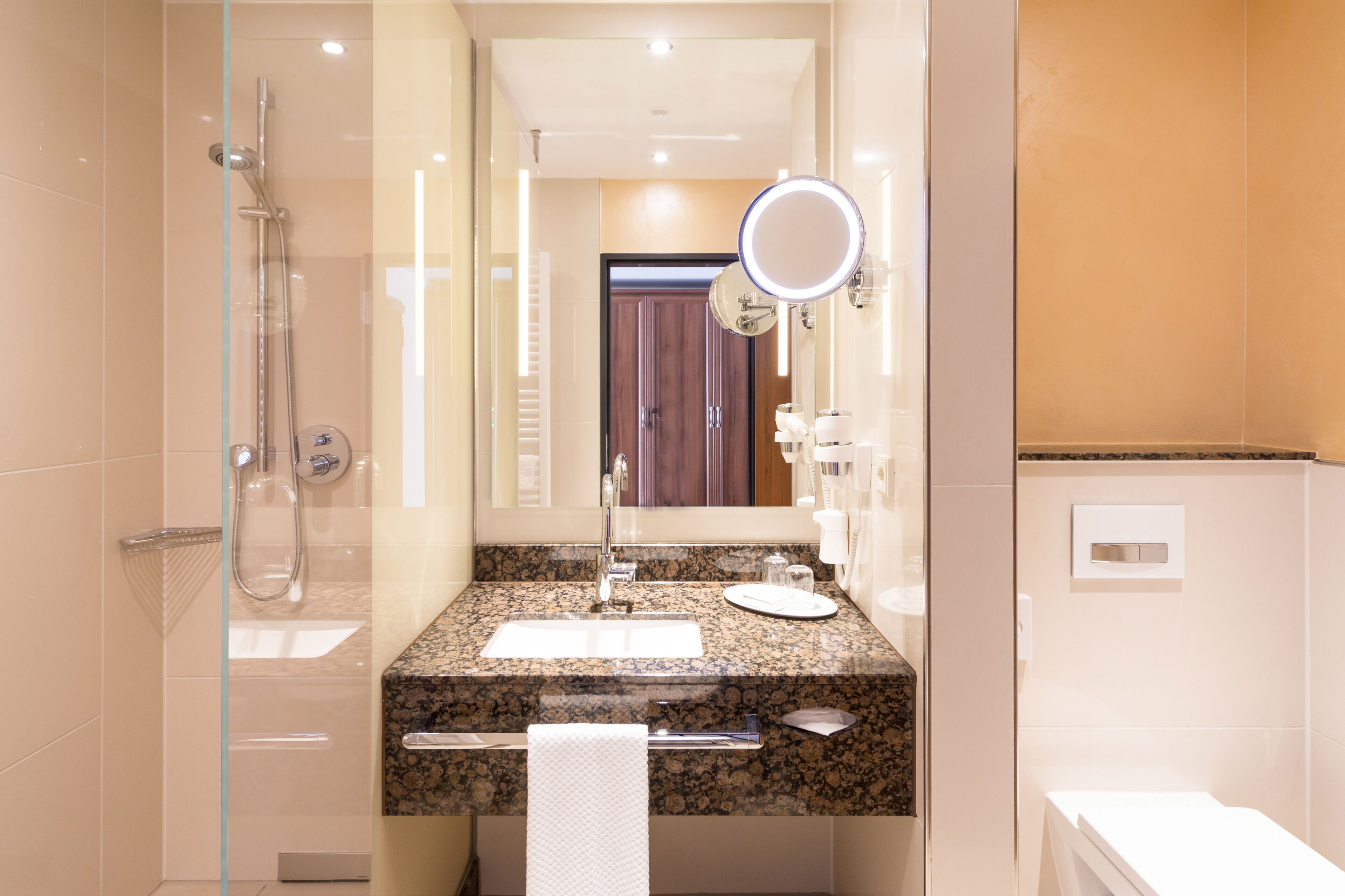 superior double room | bathroom | free toiletries, hair dryer, towels