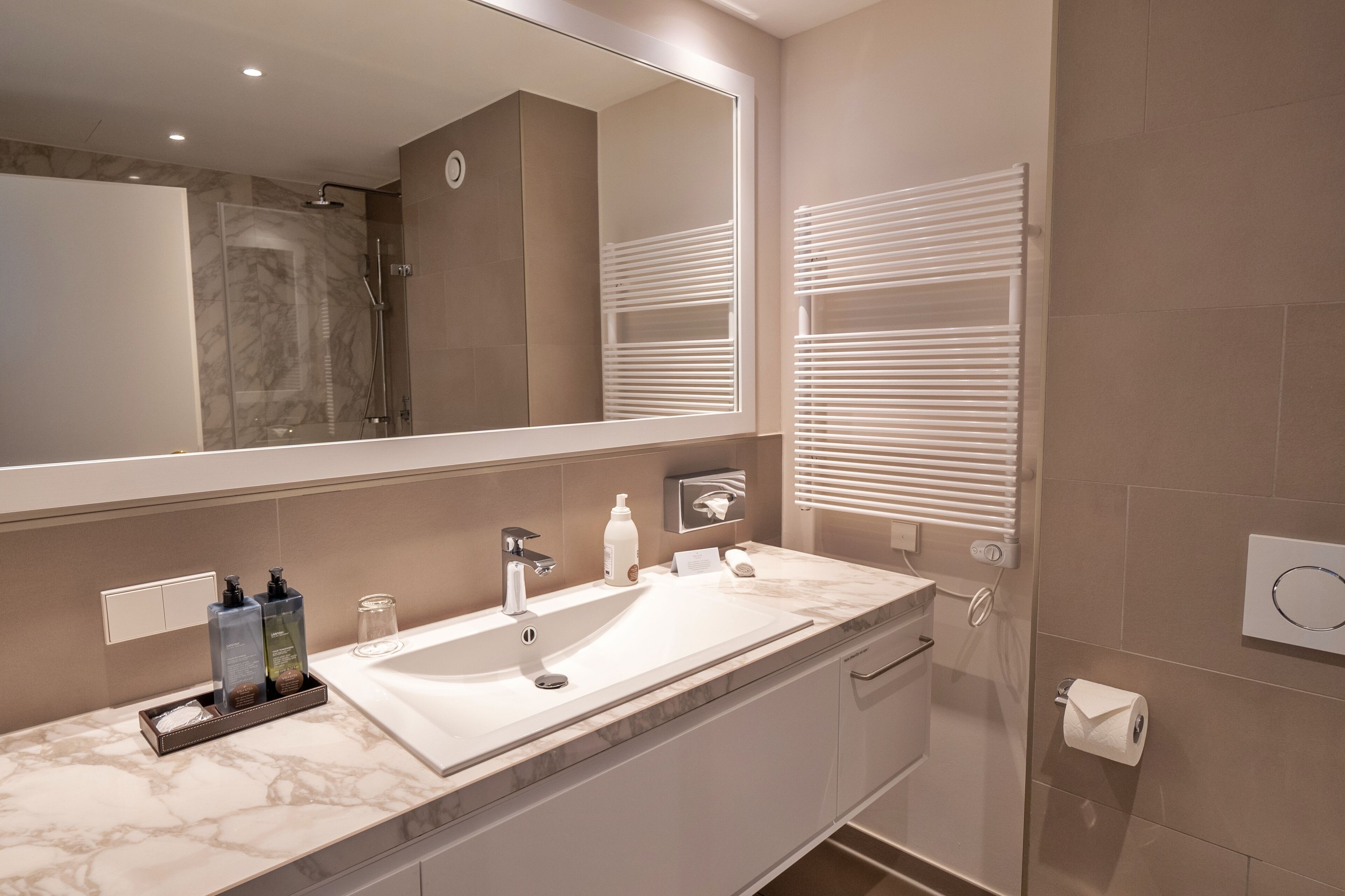 superior single room | bathroom | shower, free toiletries, hair dryer, bathrobes