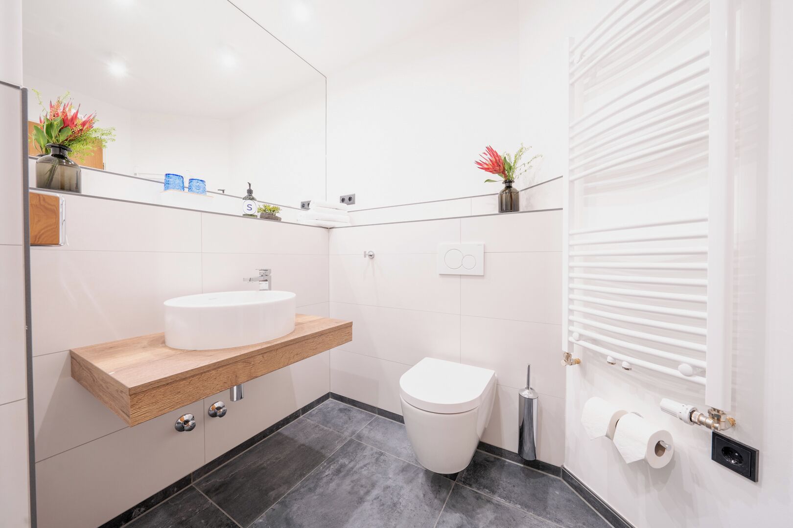 hair dryer, bathrobes, towels