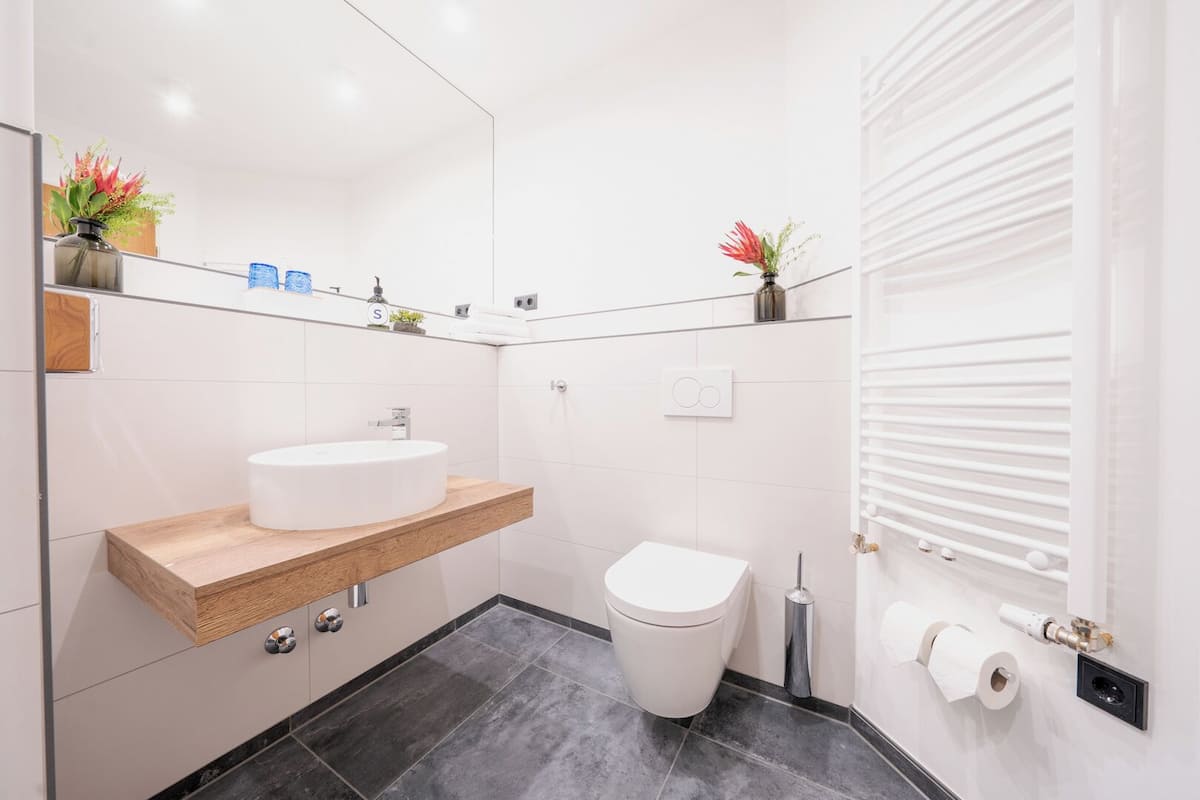 hair dryer, bathrobes, towels