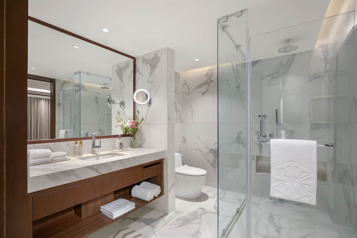 free toiletries, hair dryer, bathrobes, slippers