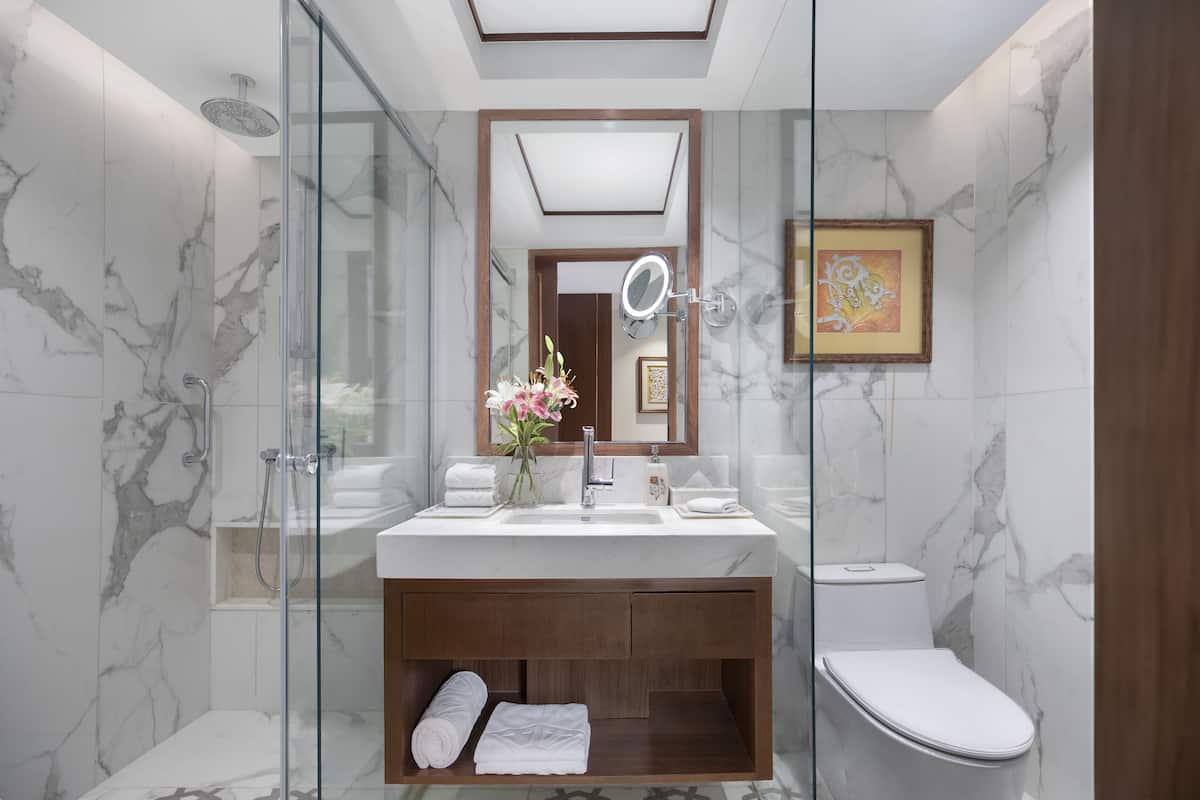 free toiletries, hair dryer, bathrobes, slippers