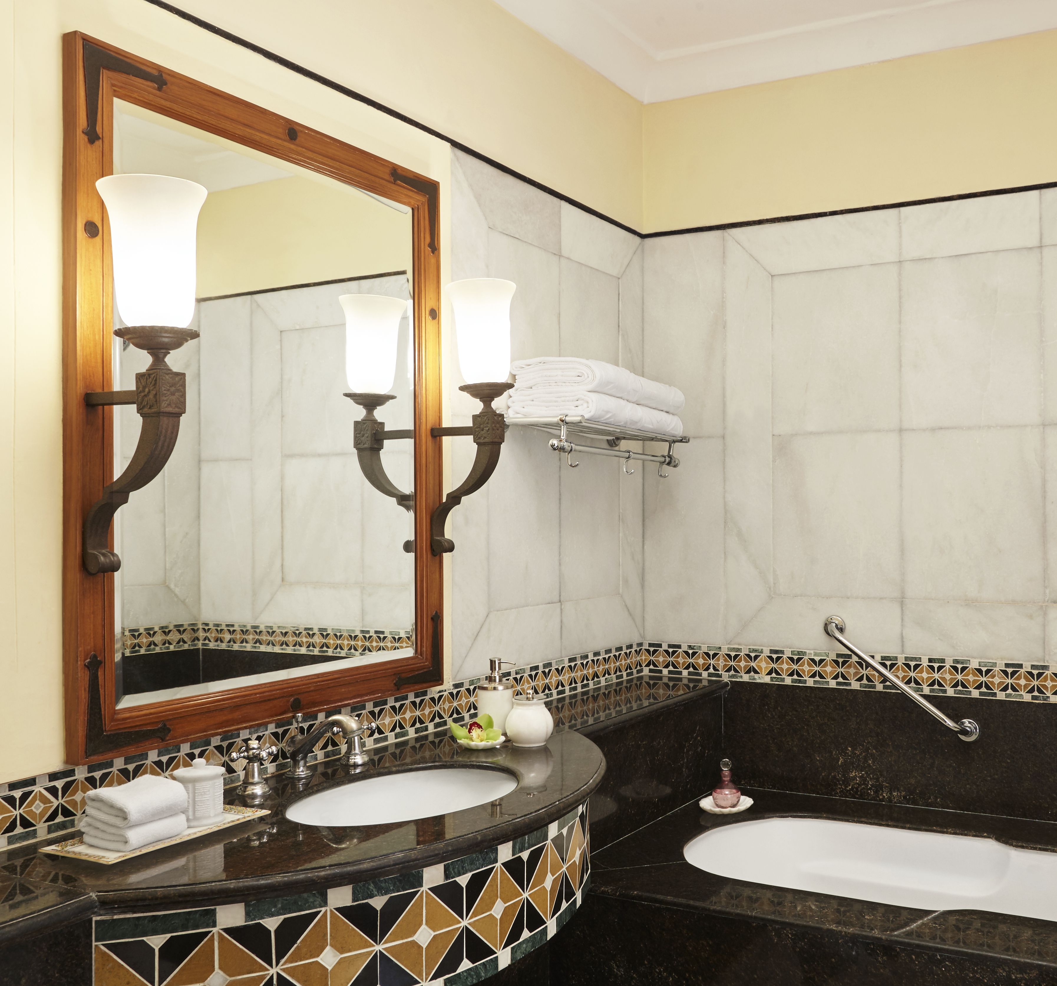 heritage room king bed | bathroom | free toiletries, hair dryer, bathrobes, slippers