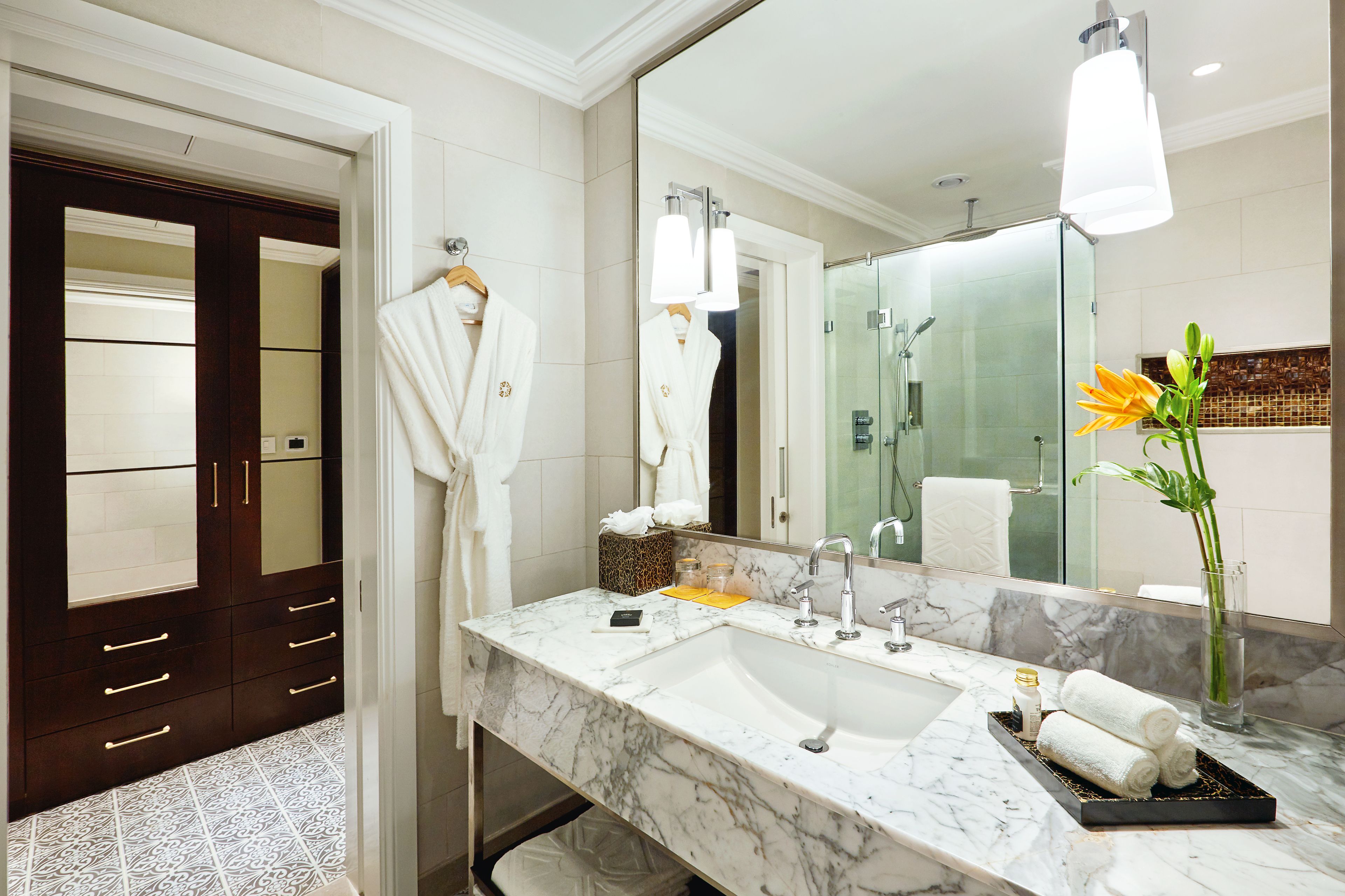 luxury room, 1 king bed | bathroom | free toiletries, hair dryer, bathrobes, slippers