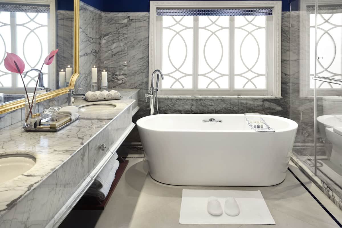 villa, 1 bedroom, garden view (hermitage) | bathroom | designer toiletries, hair dryer, bathrobes, slippers