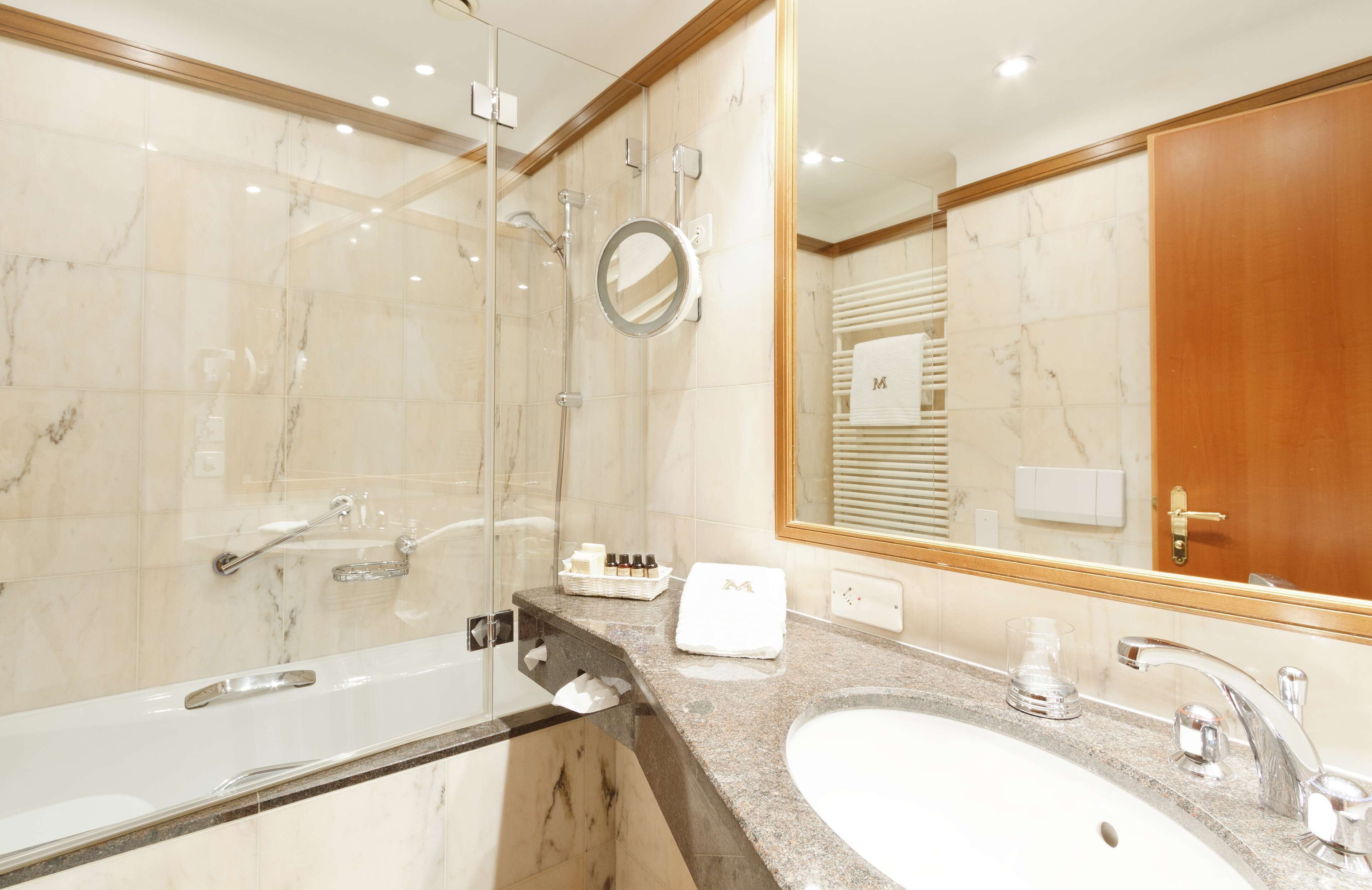 superior double room | bathroom | designer toiletries, hair dryer, bathrobes, slippers