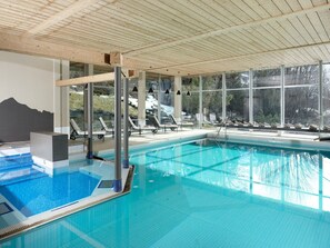 Indoor pool, outdoor pool, sun loungers
