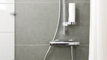 Shower, free toiletries, hair dryer, towels