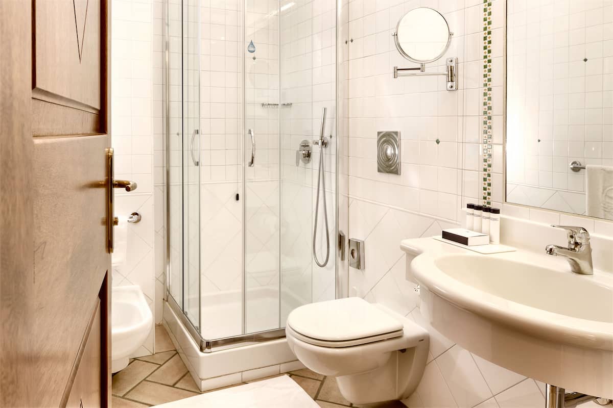 shower, free toiletries, hair dryer, bathrobes