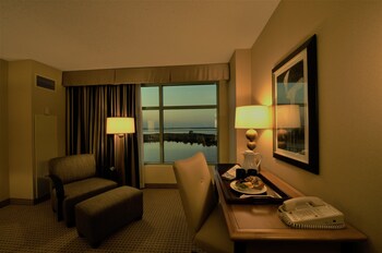 Hotel room view looking out at Hollywood Casino Gulf Coast