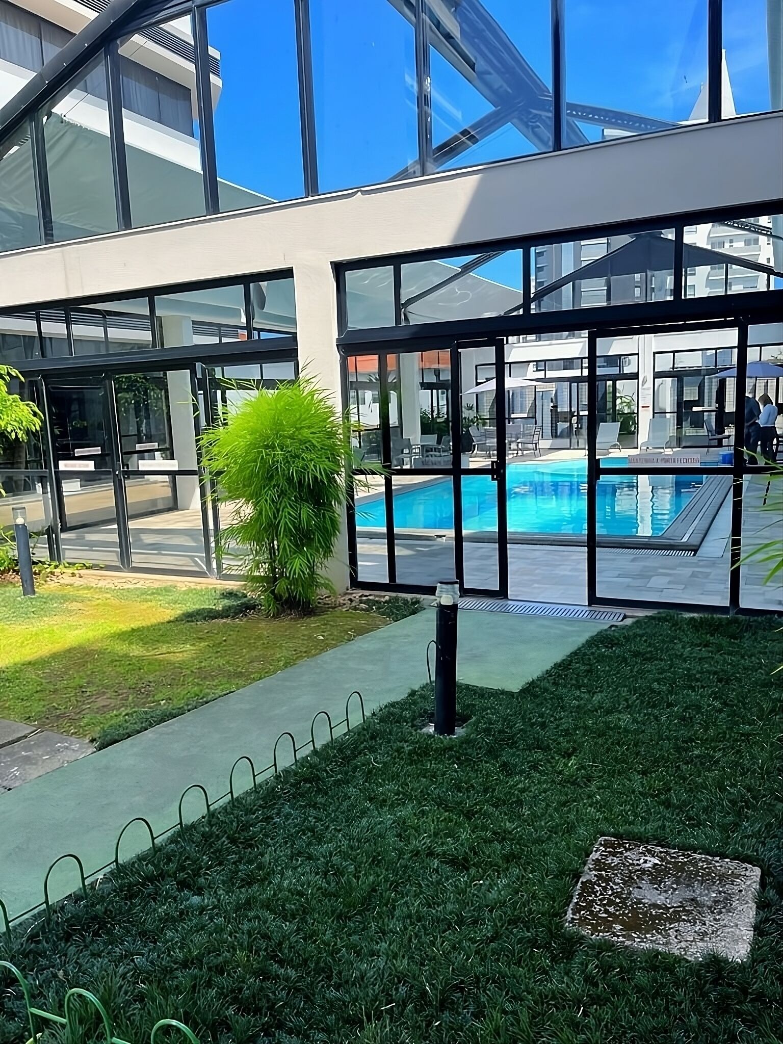 indoor pool, outdoor pool, open 8:00 am to 10:00 pm, pool loungers