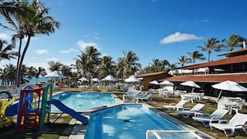 5 outdoor pools, pool umbrellas, pool loungers